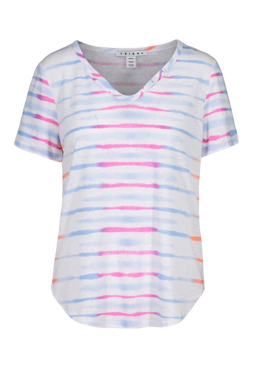 Tropical Leaf Henley Slub Knit Top
