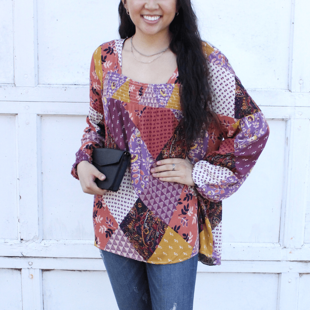 Berry Patchwork Keyhole Top