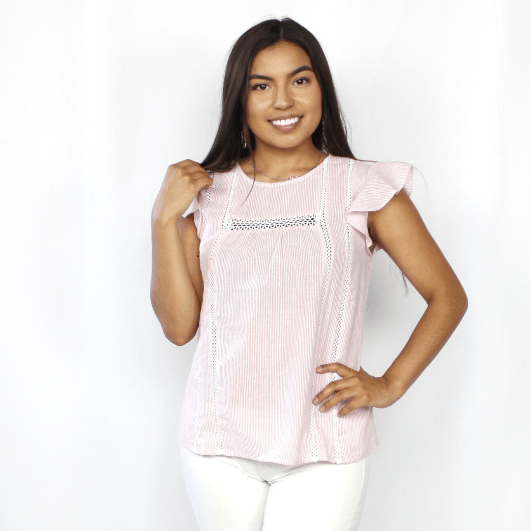 Blush Stripe Flutter Sleeve Top
