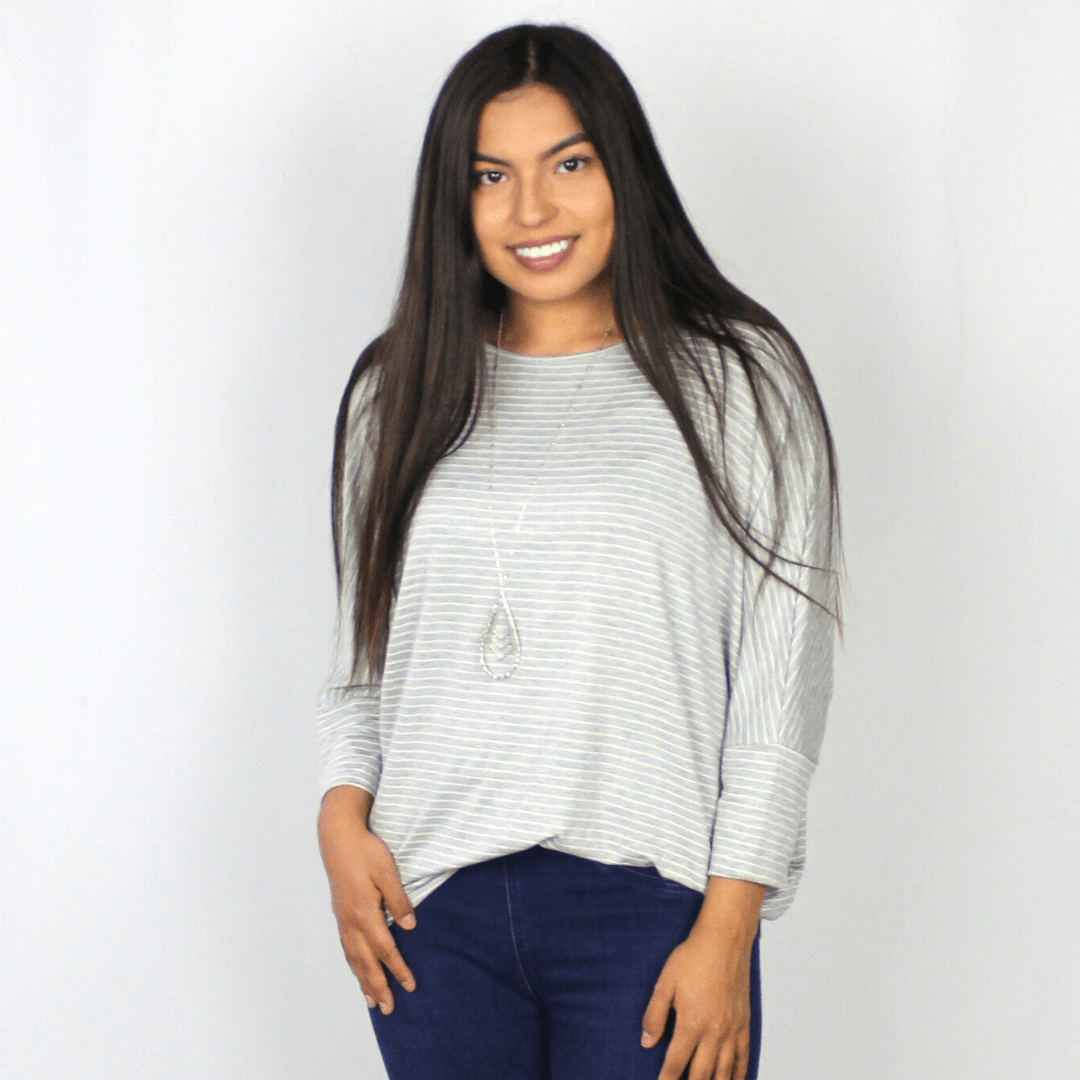 Black and white 3/4 sleeve striped shirt