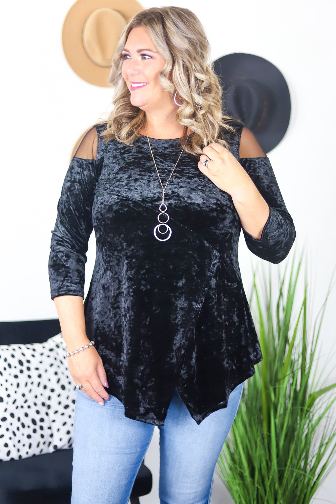 Velvet Sheer Shoulder Top