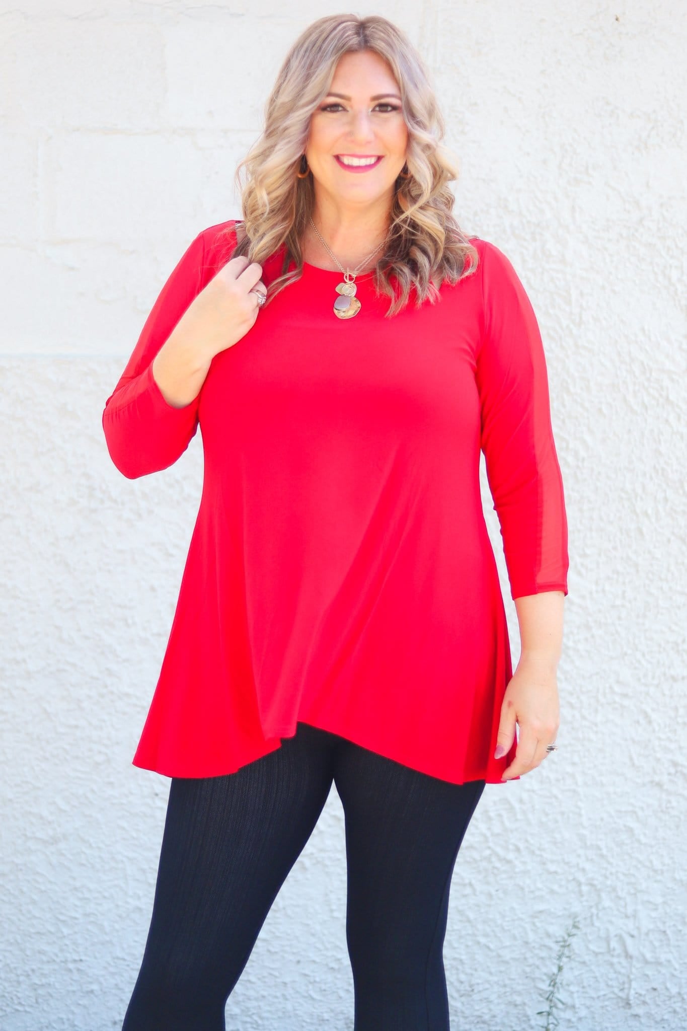 Red Sheer Sleeve Tunic