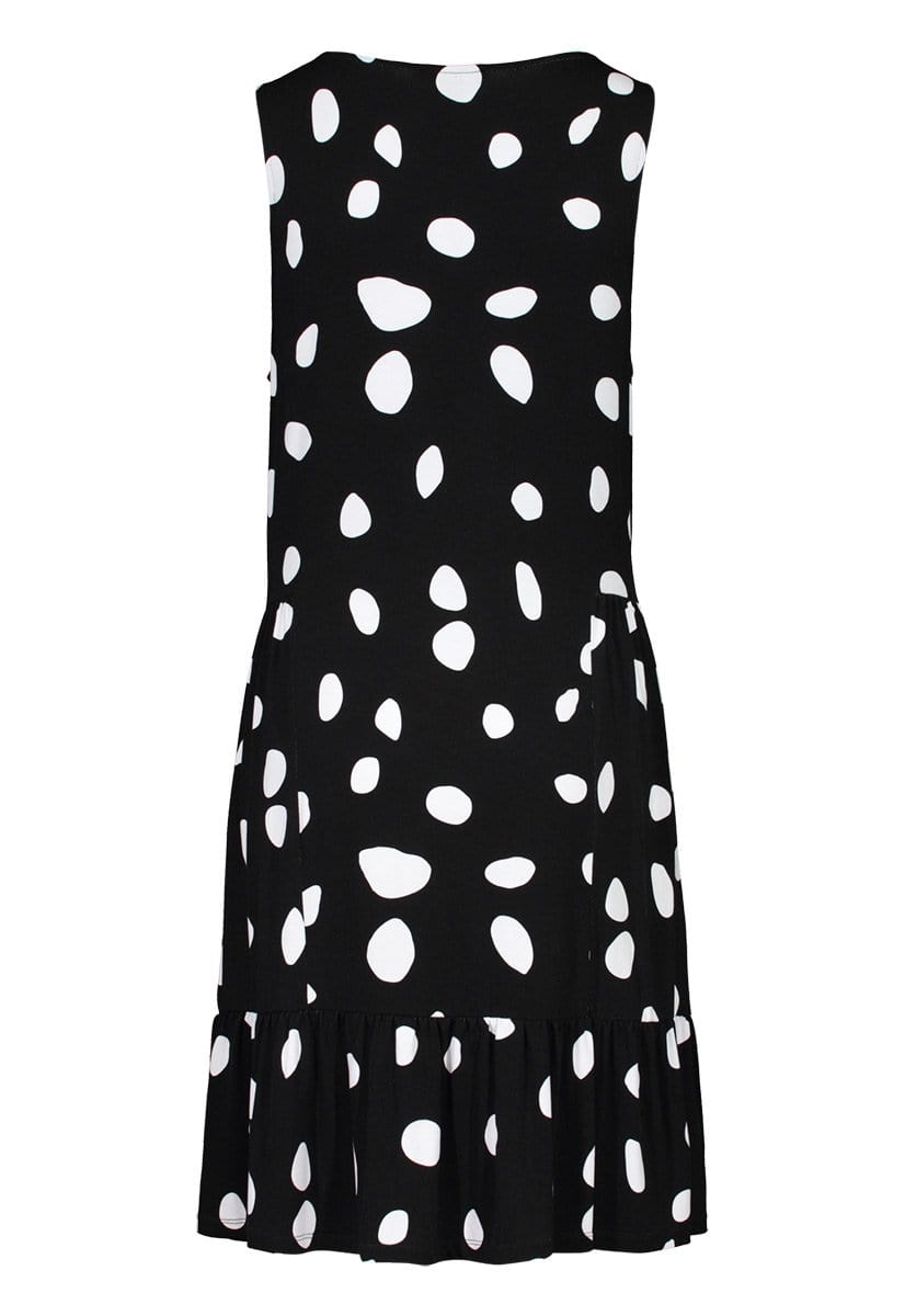 Jet Black Printed Vneck Sleeveless Dress