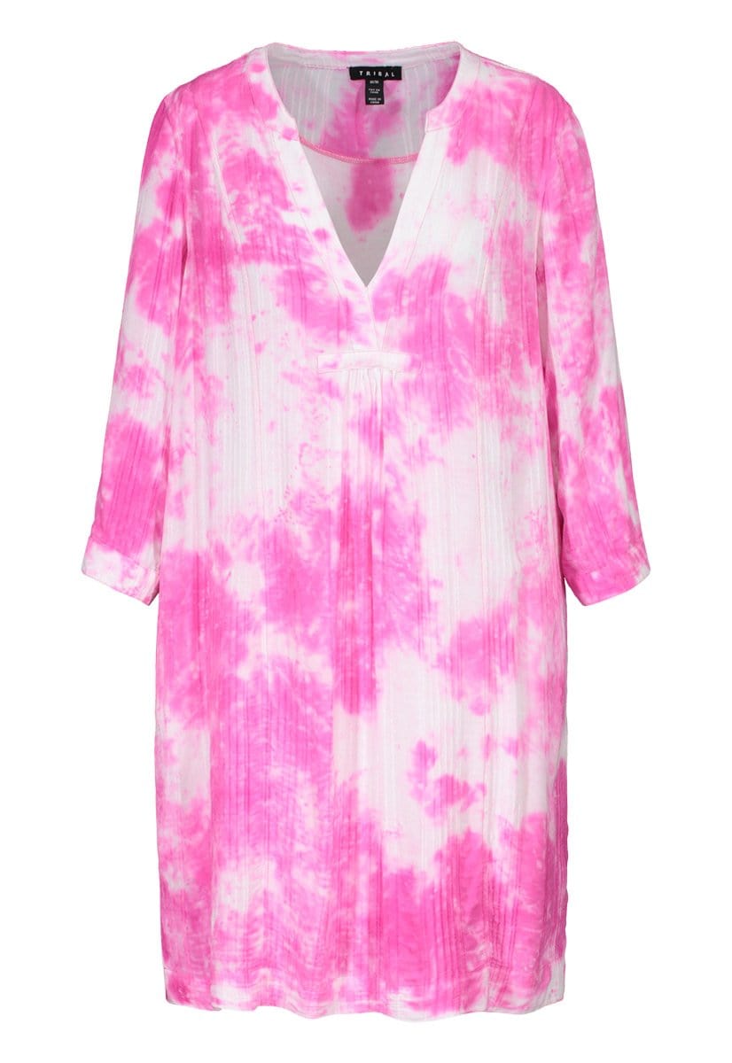 Rosepink 3/4 Sleeve Notch Collar Dress