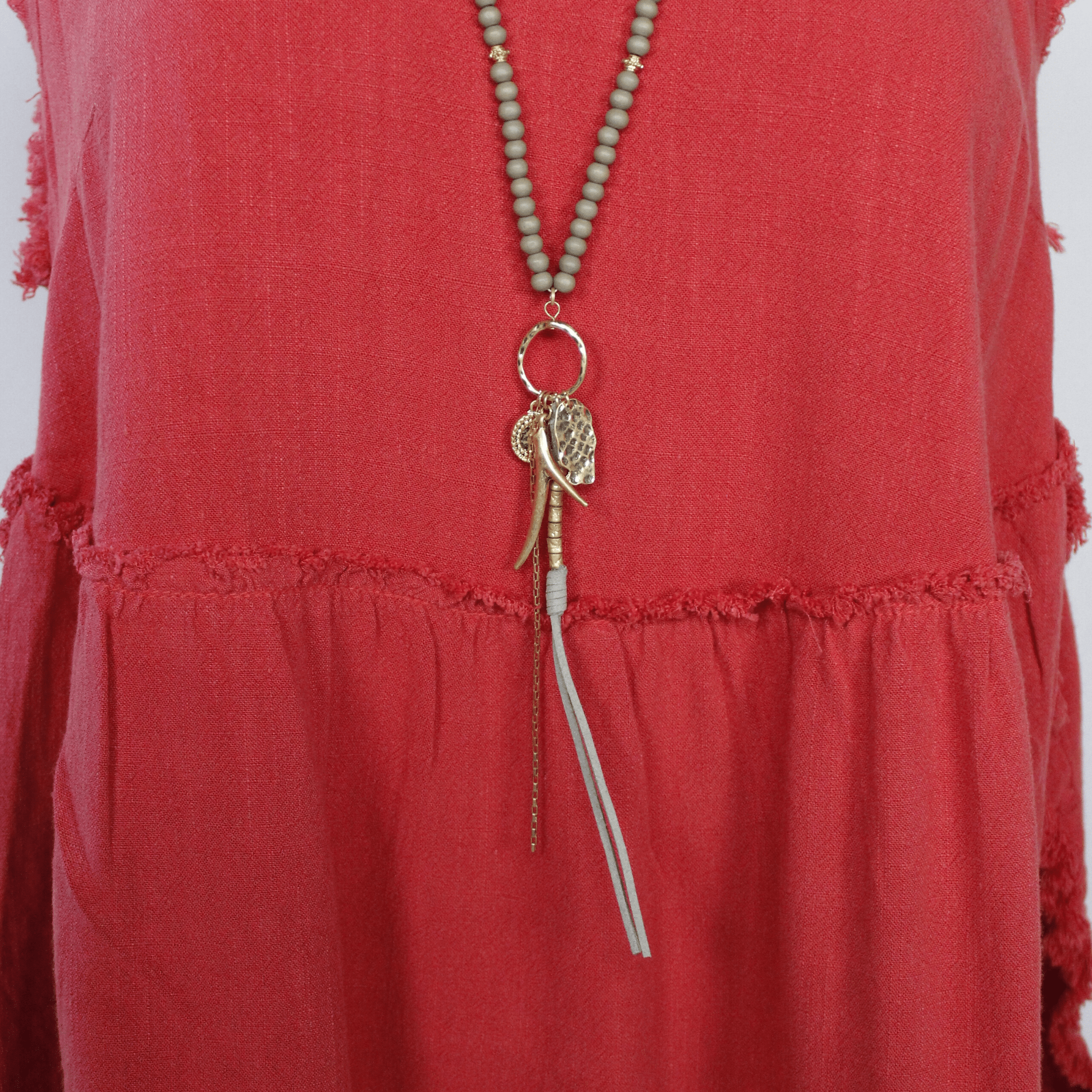 Gray Beaded Charm Necklace