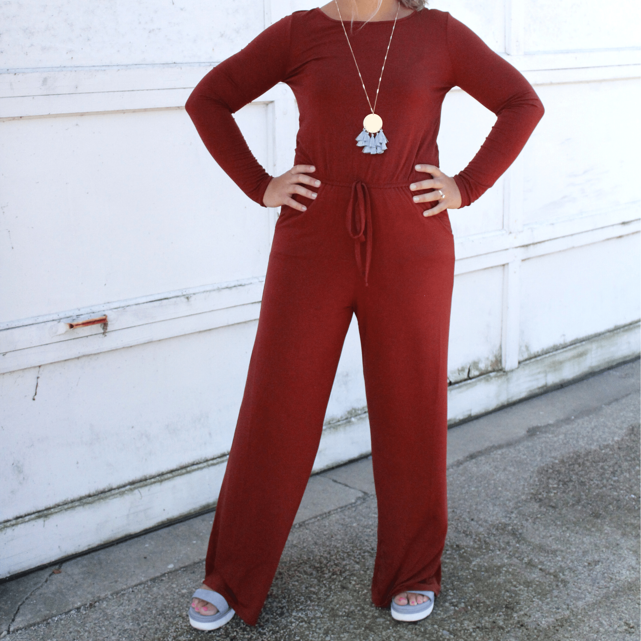 Long Sleeve Drawstring Jumpsuit