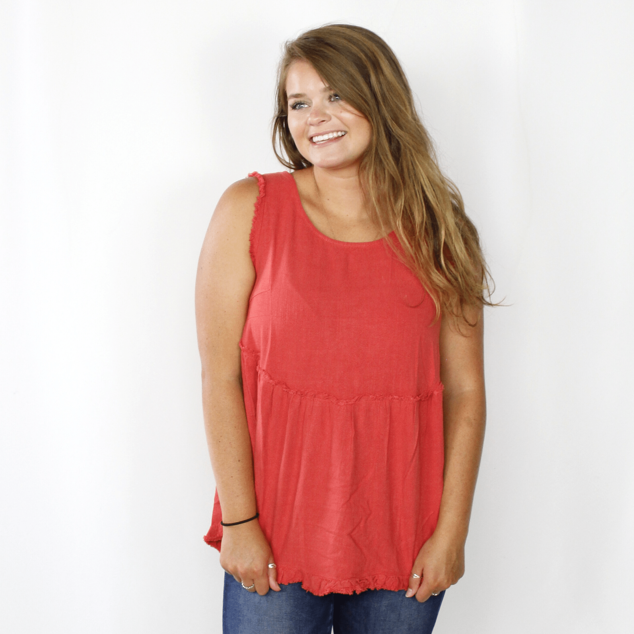 Frayed Hi-Low Ruffle Tank