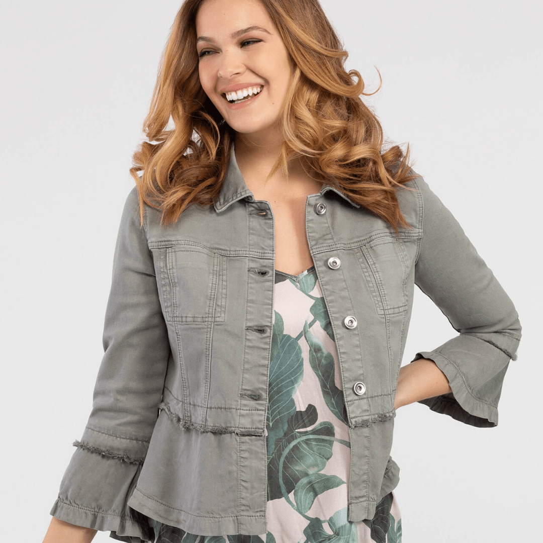 Green military jacket bell sleeve buttoned
