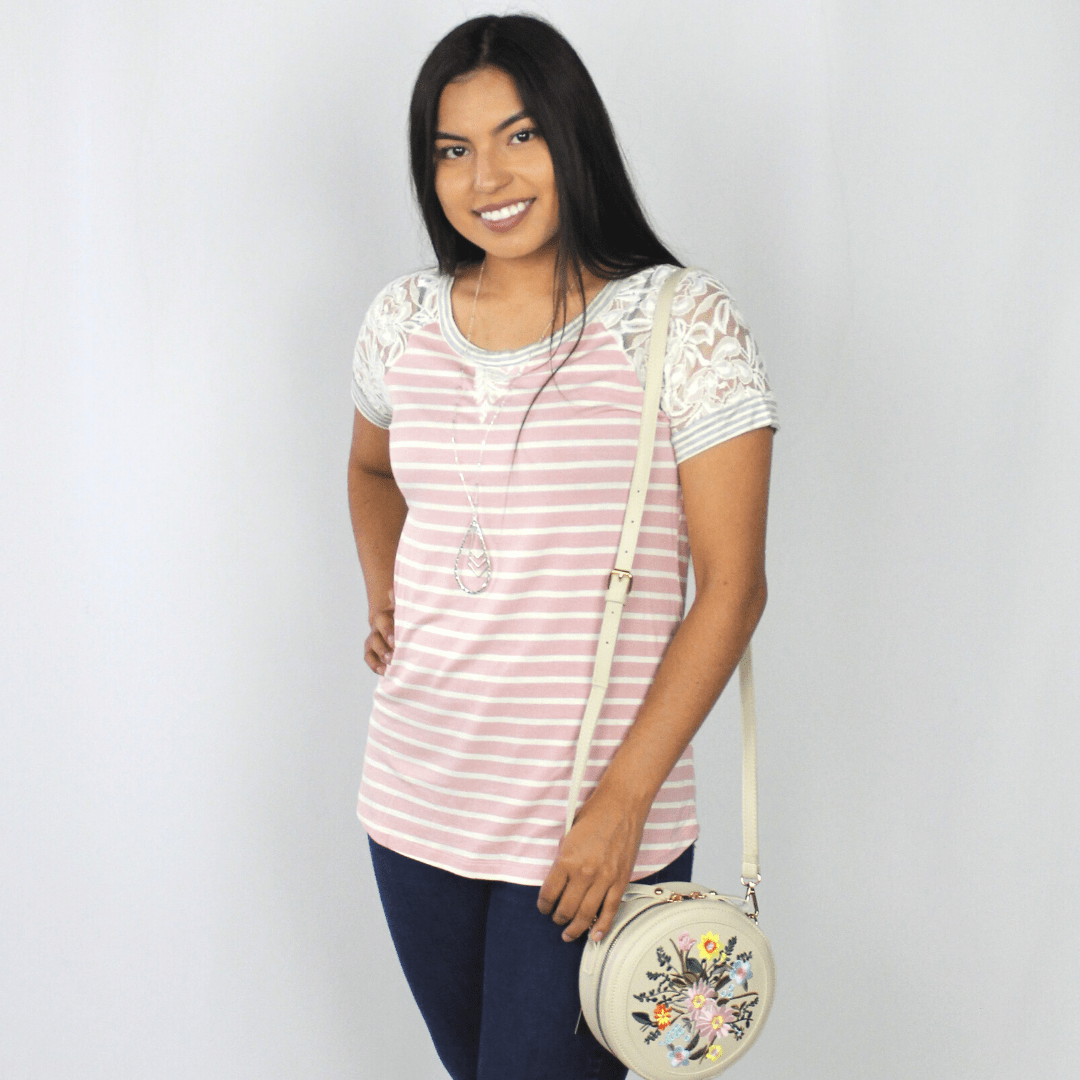 Mauve Lace Short Sleeve Top