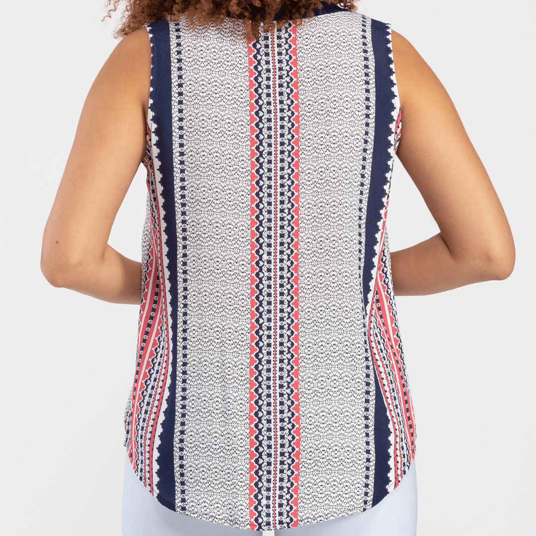 Pink and blue multicolor striped tank top blouse