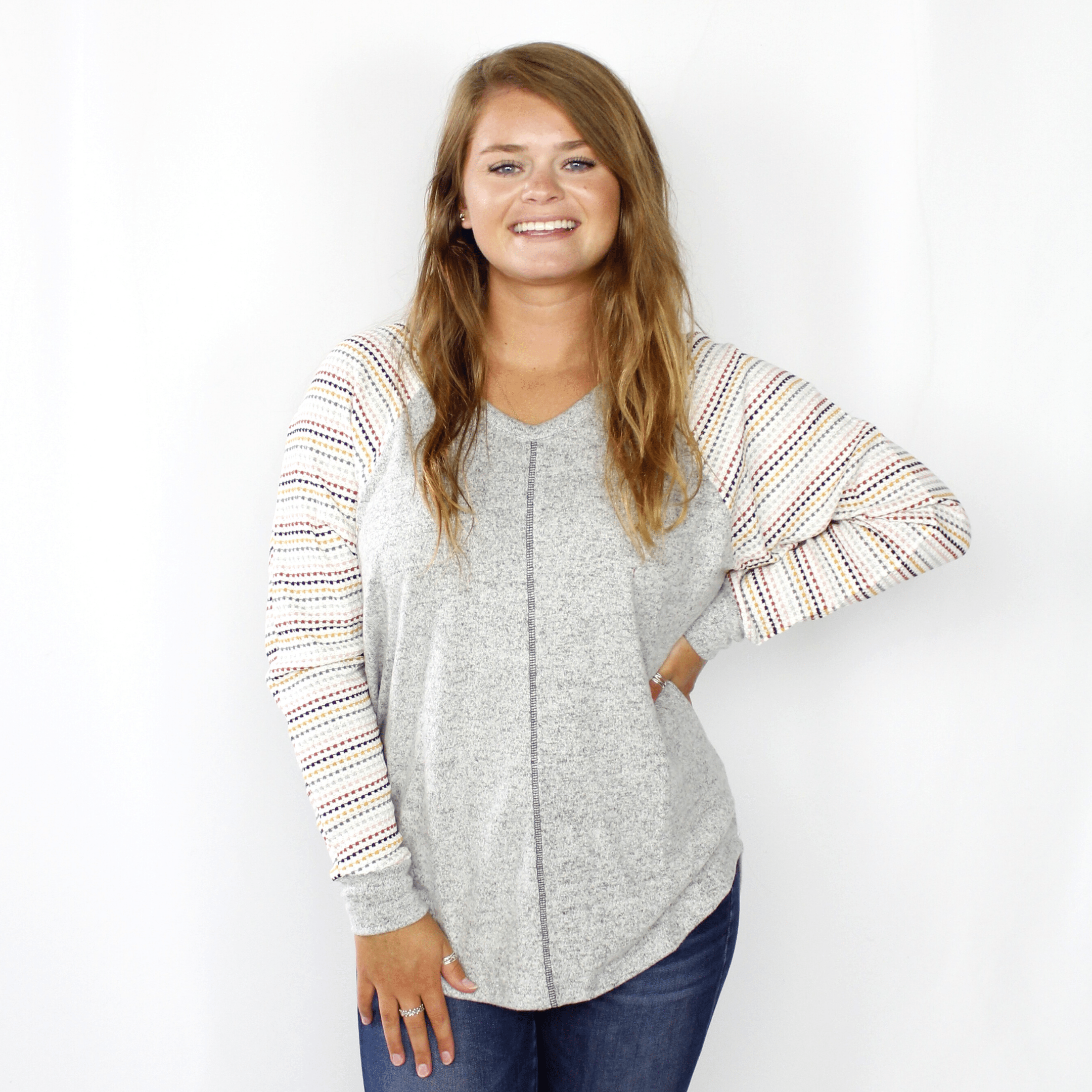 Multi Stripe Sleeve Brushed Top