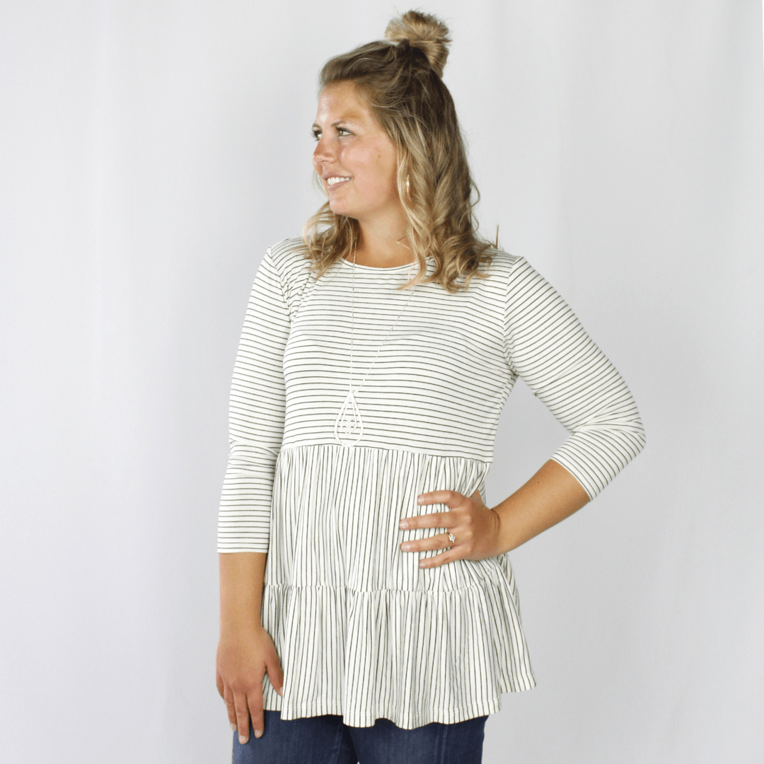 Ivory Black Stripe Babydoll Top
