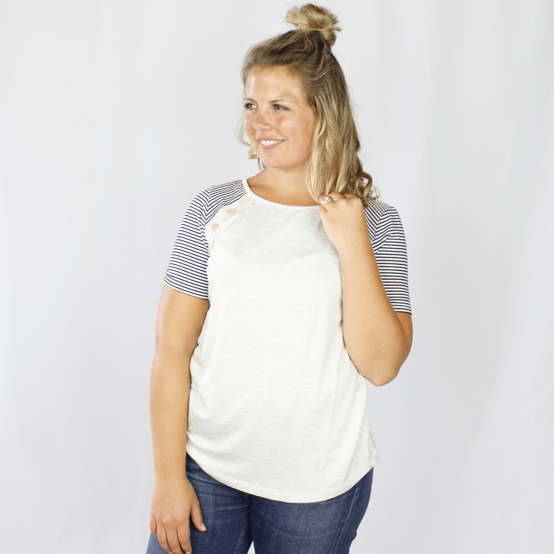 Lt Grey Button Shoulder Top