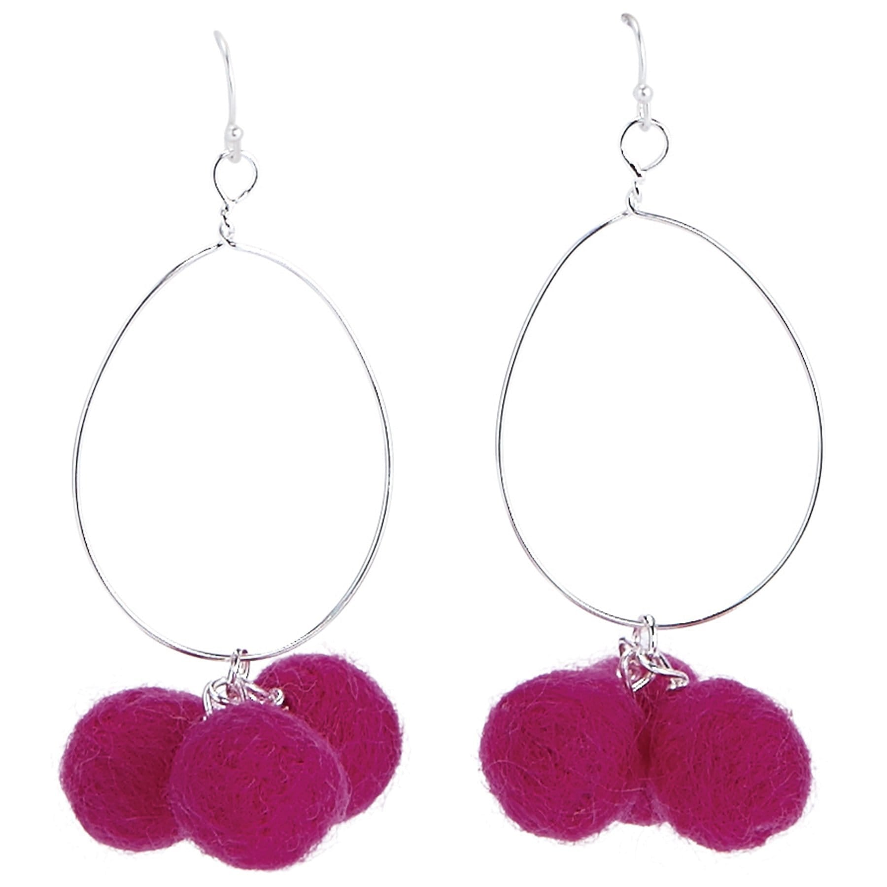Pink Pom Pom Hoop Earring