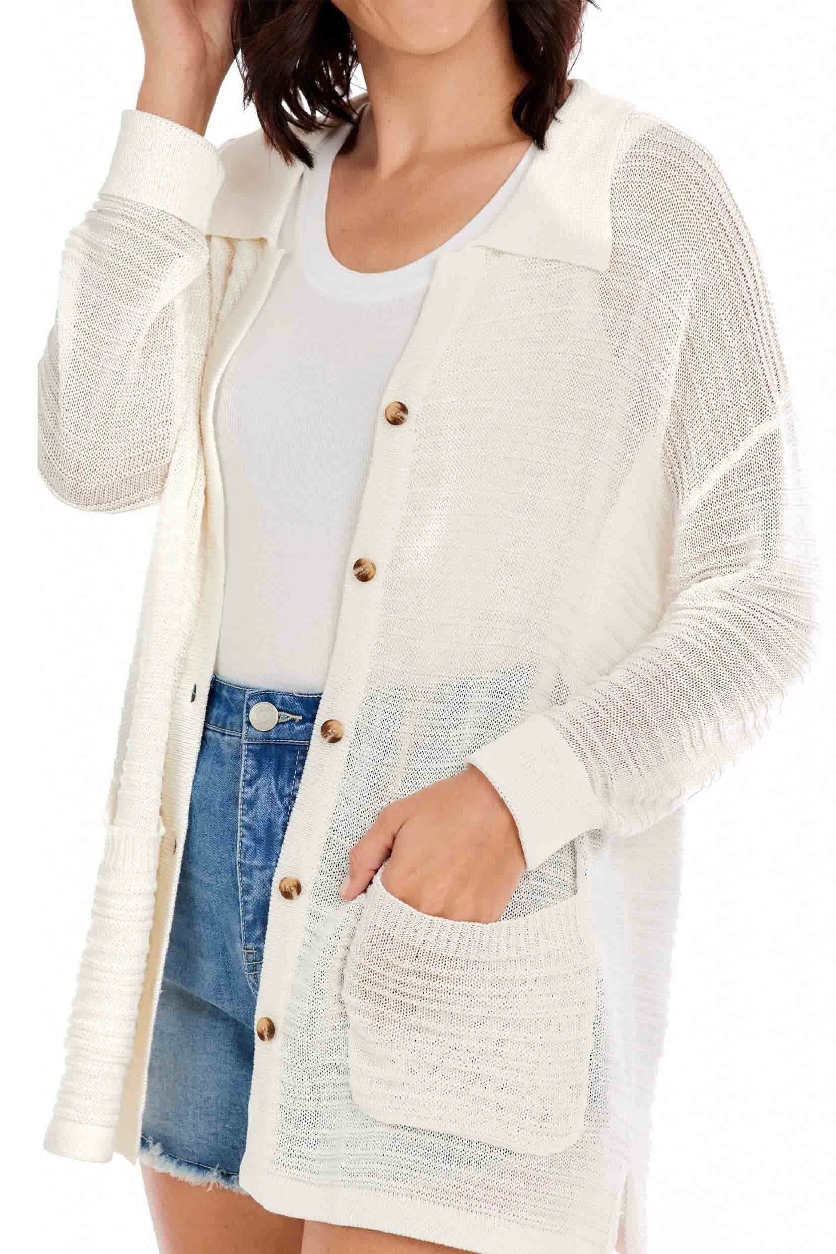 White Textured Cardigan
