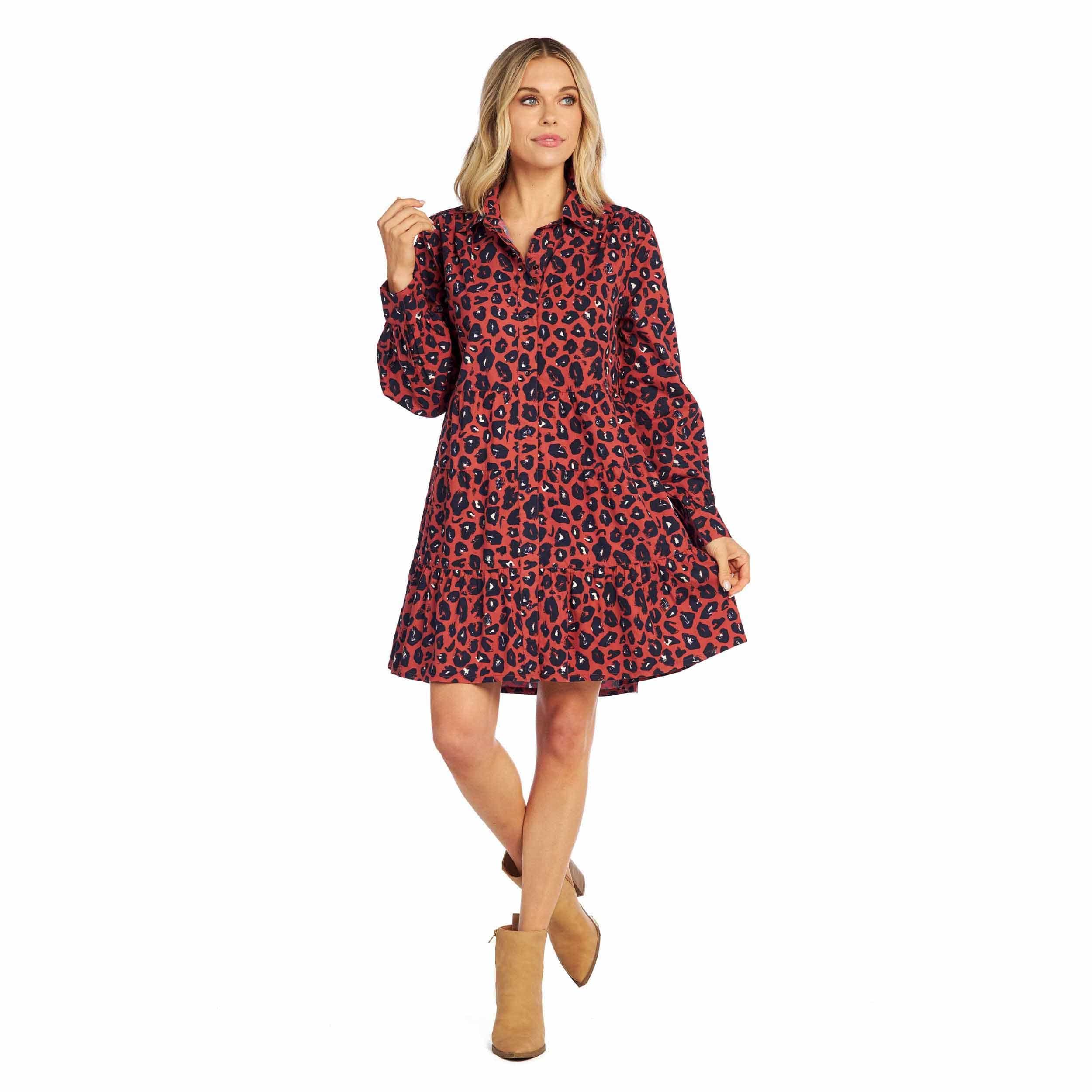 Rust Leopard Polly Tiered Dress