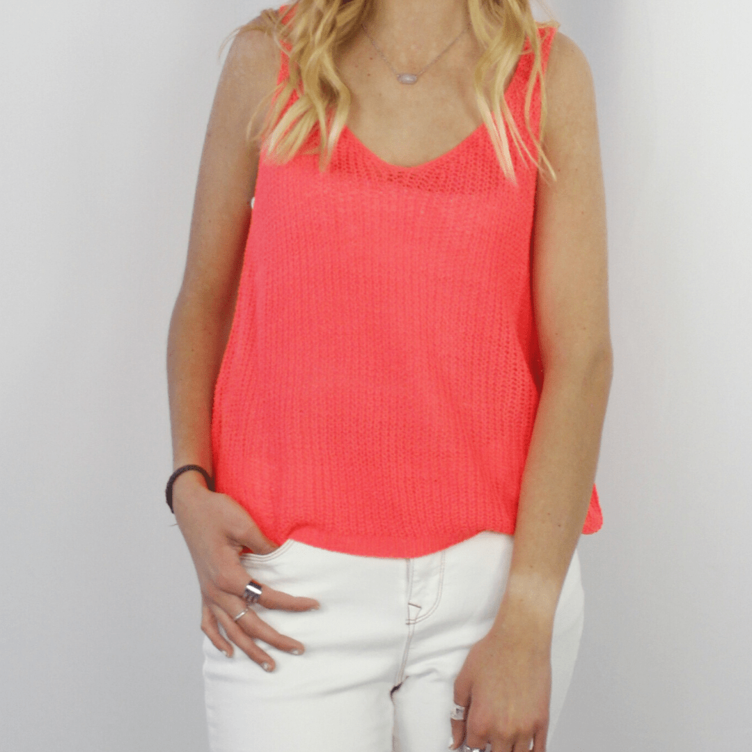 Neon coral orange cropped sweater tank top