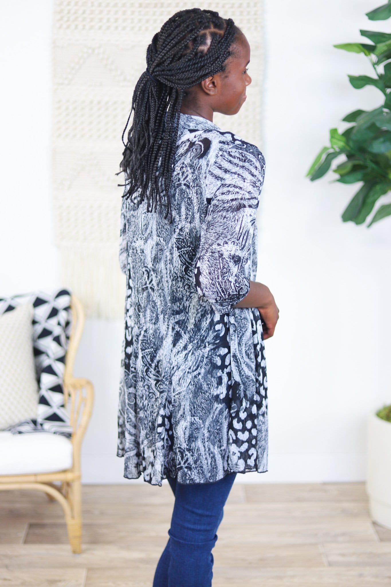 Black & White Printed Mesh Cardigan