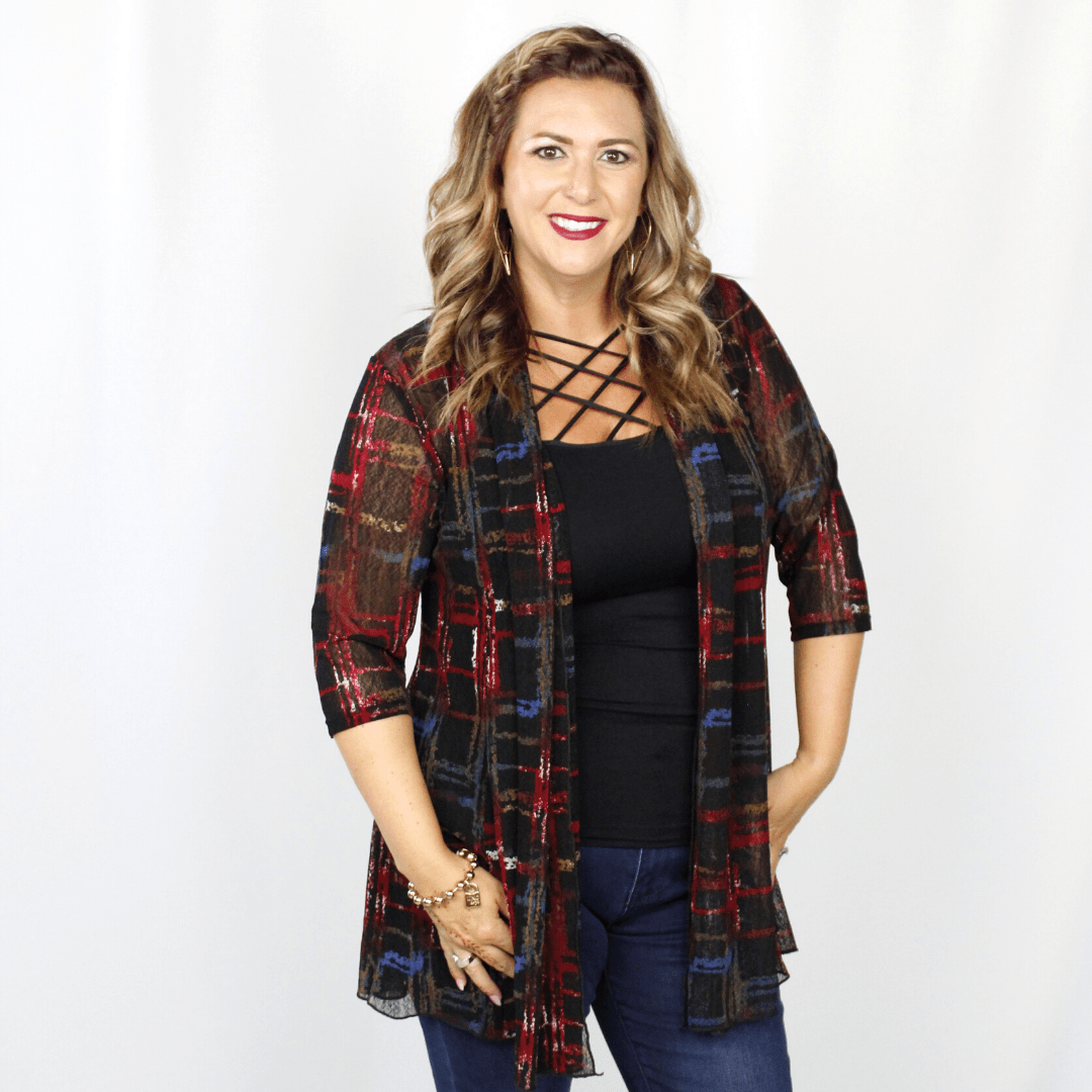 Black Red Printed Mesh Cardigan