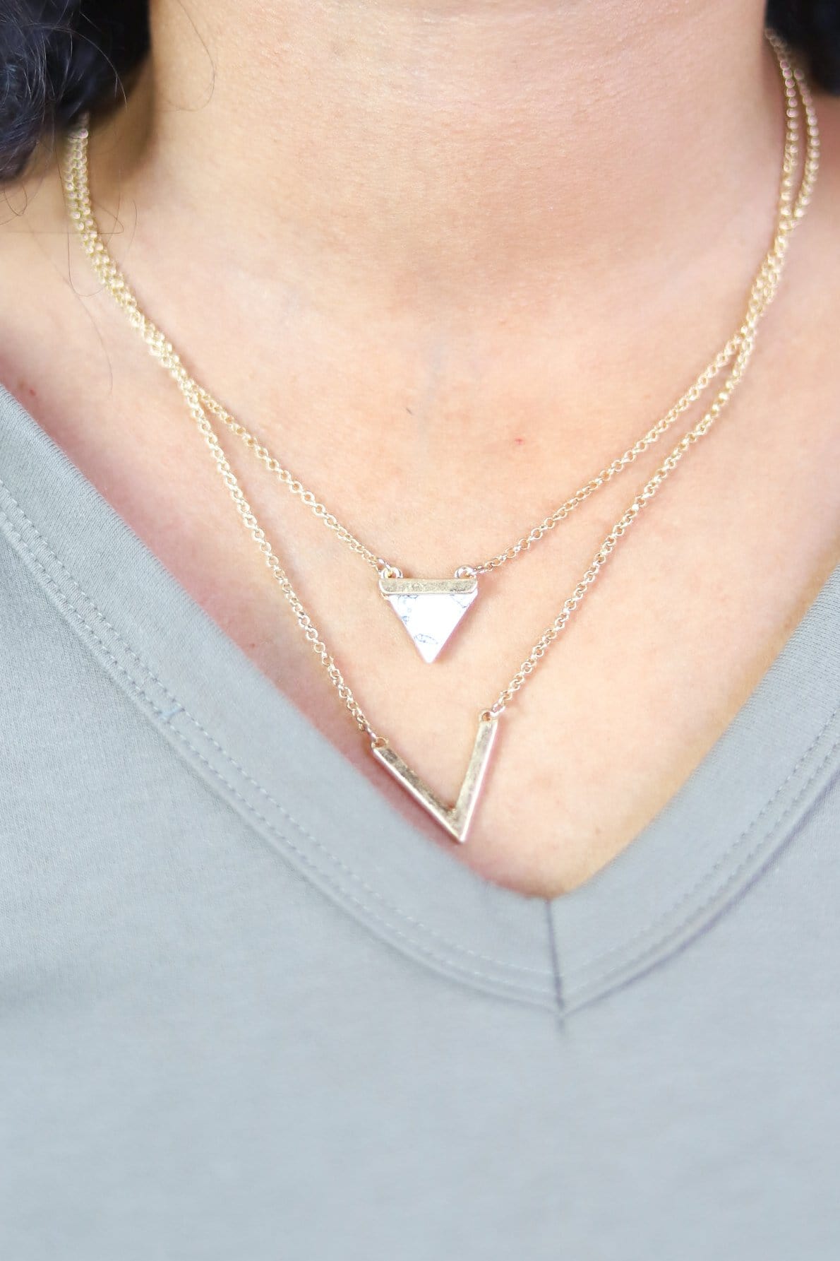 gold triangle layered necklace