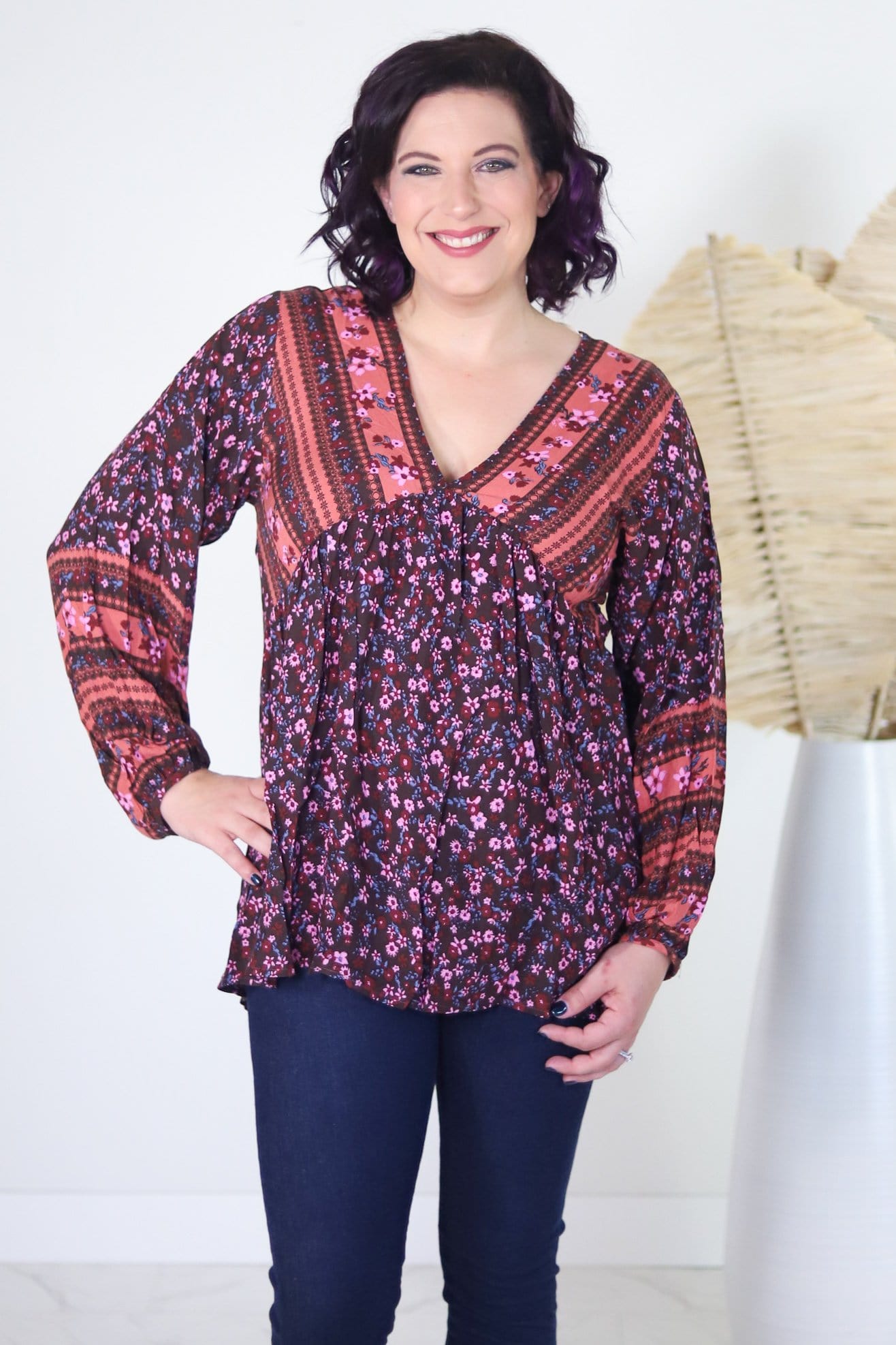 Boho Floral Babydoll Blouse
