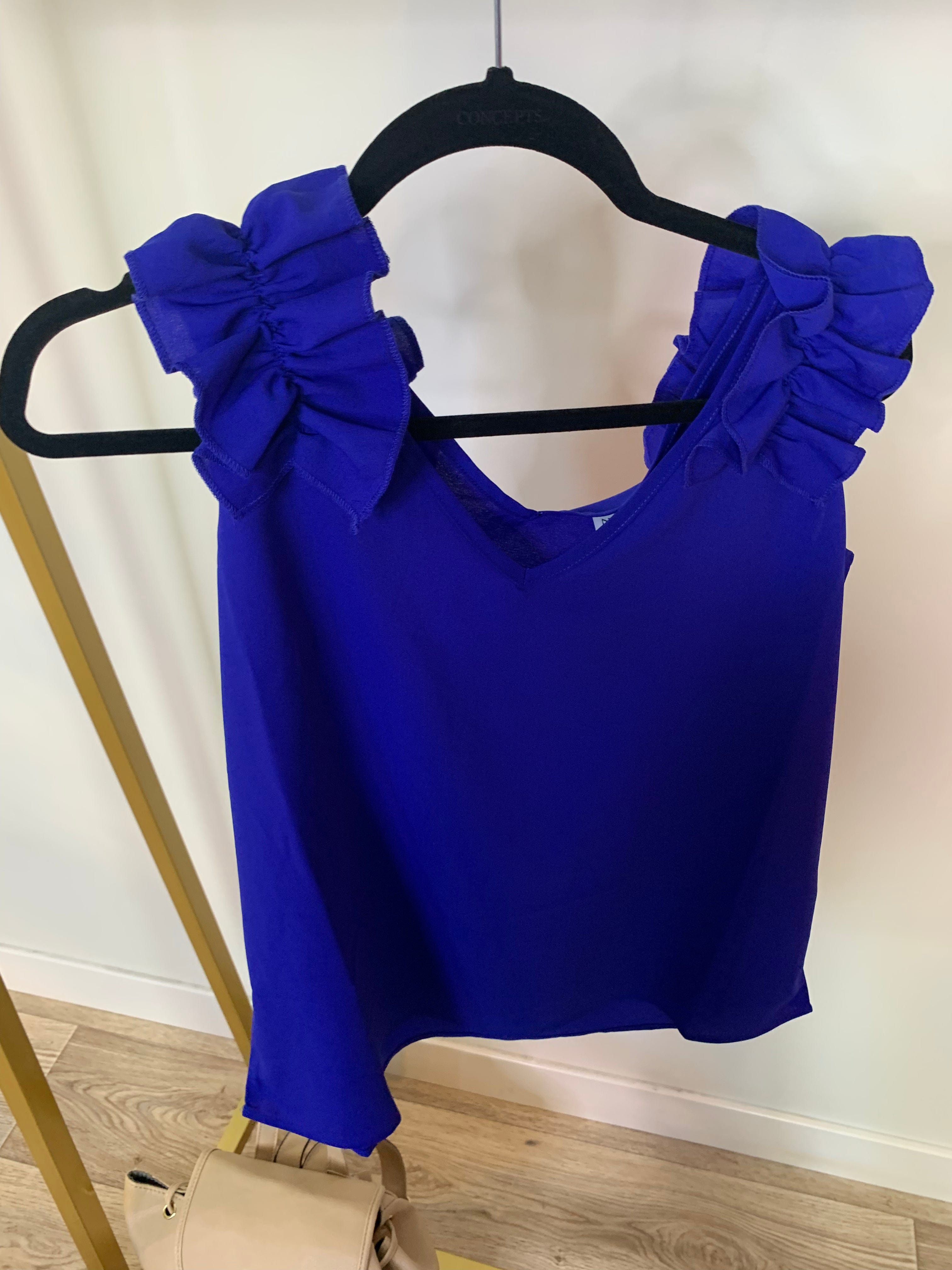 Bright Blue Ruffle Detail Tank