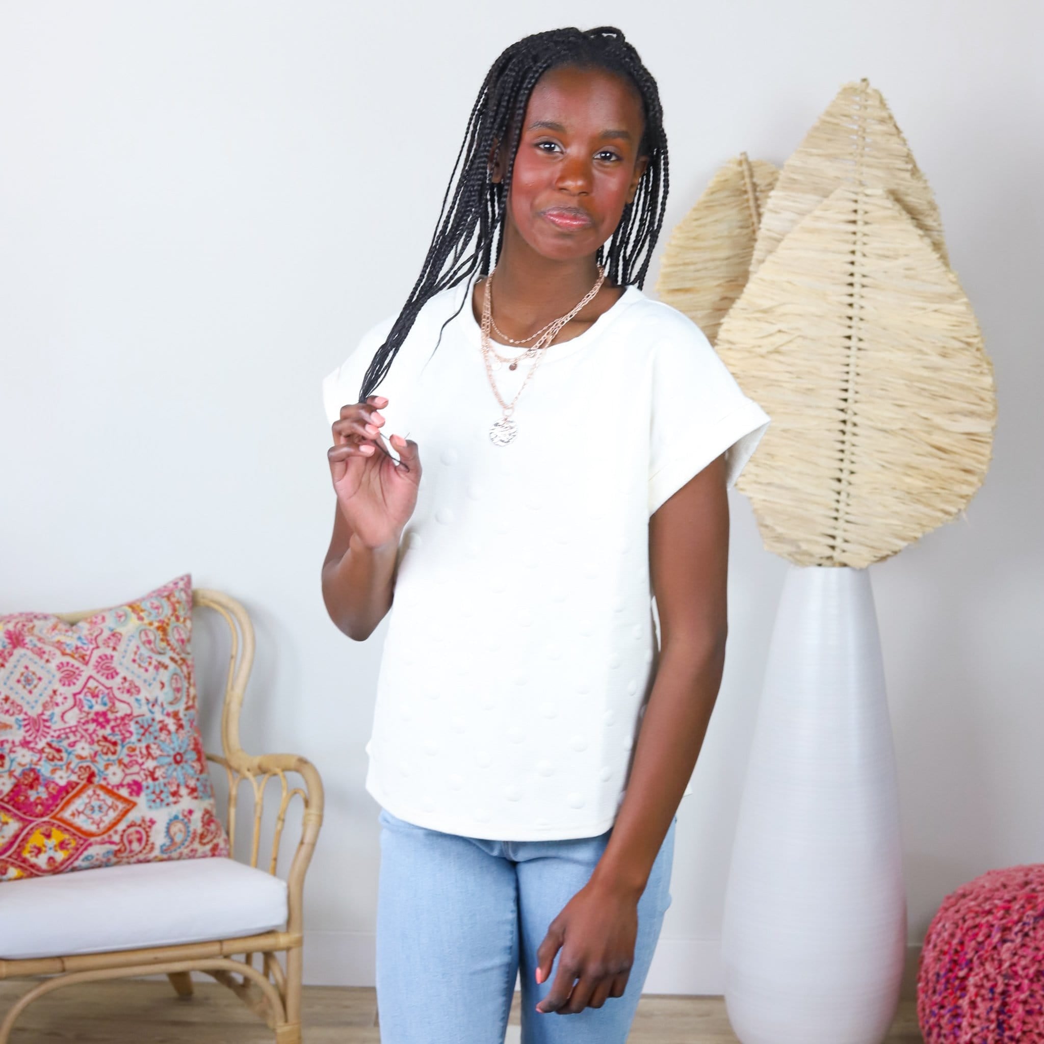 Ivory Textured Dot Top