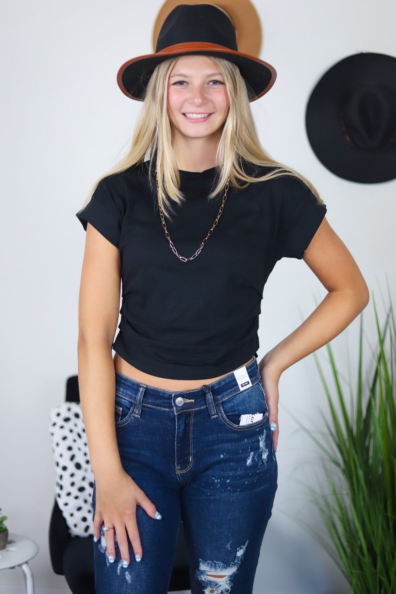 Pima Blend Gathered Sides Crop Top