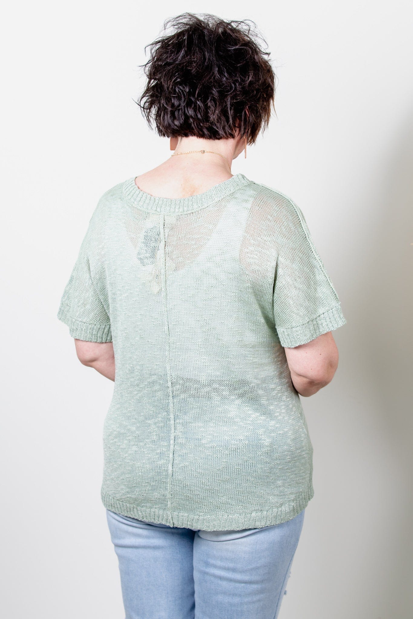 Sage Summer Knit Pocket Top