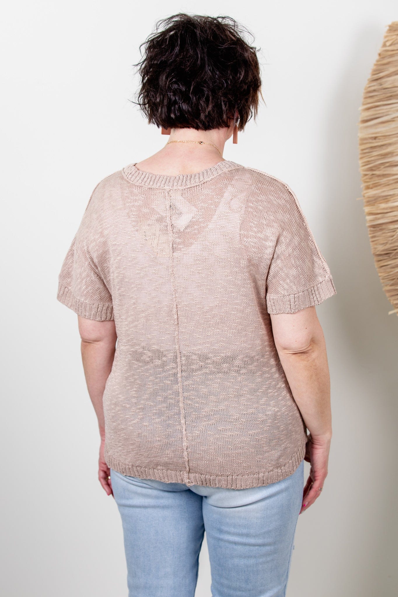 Taupe Summer Knit Pocket Top