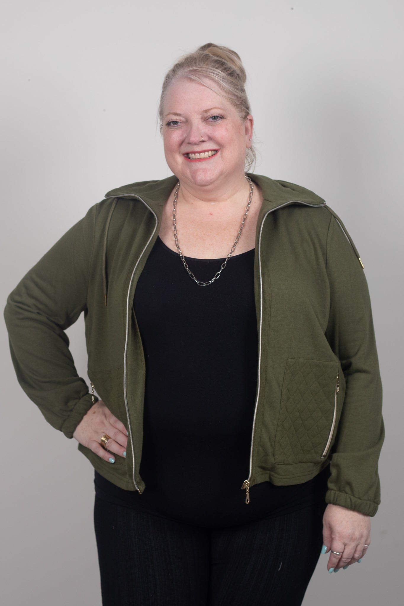 Olive Quilted Sweatshirt