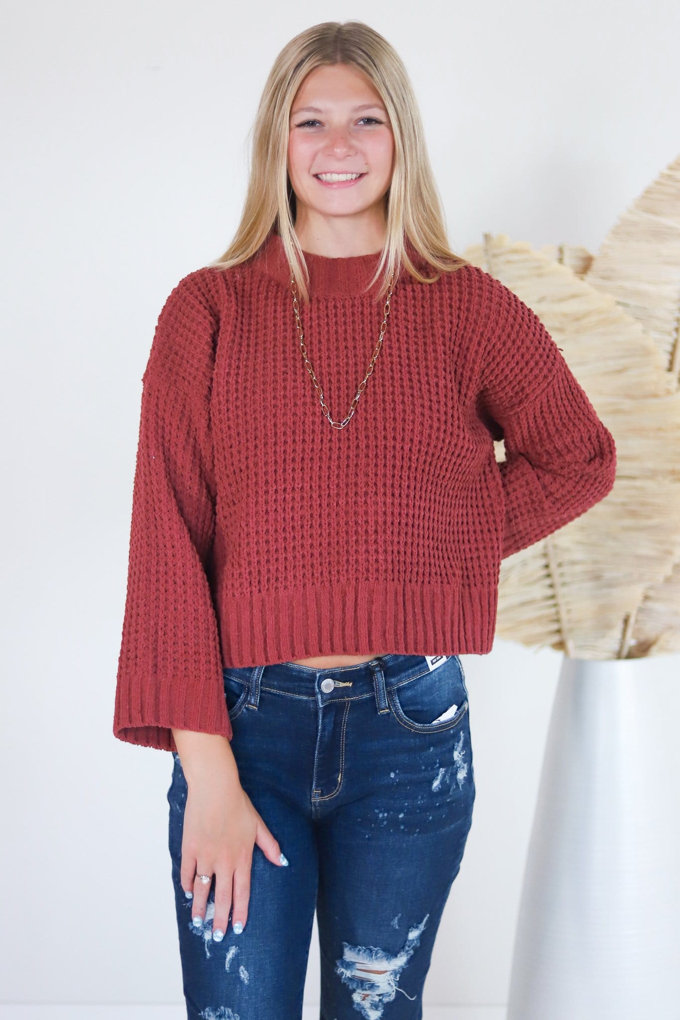 ribbed mock neck sweater