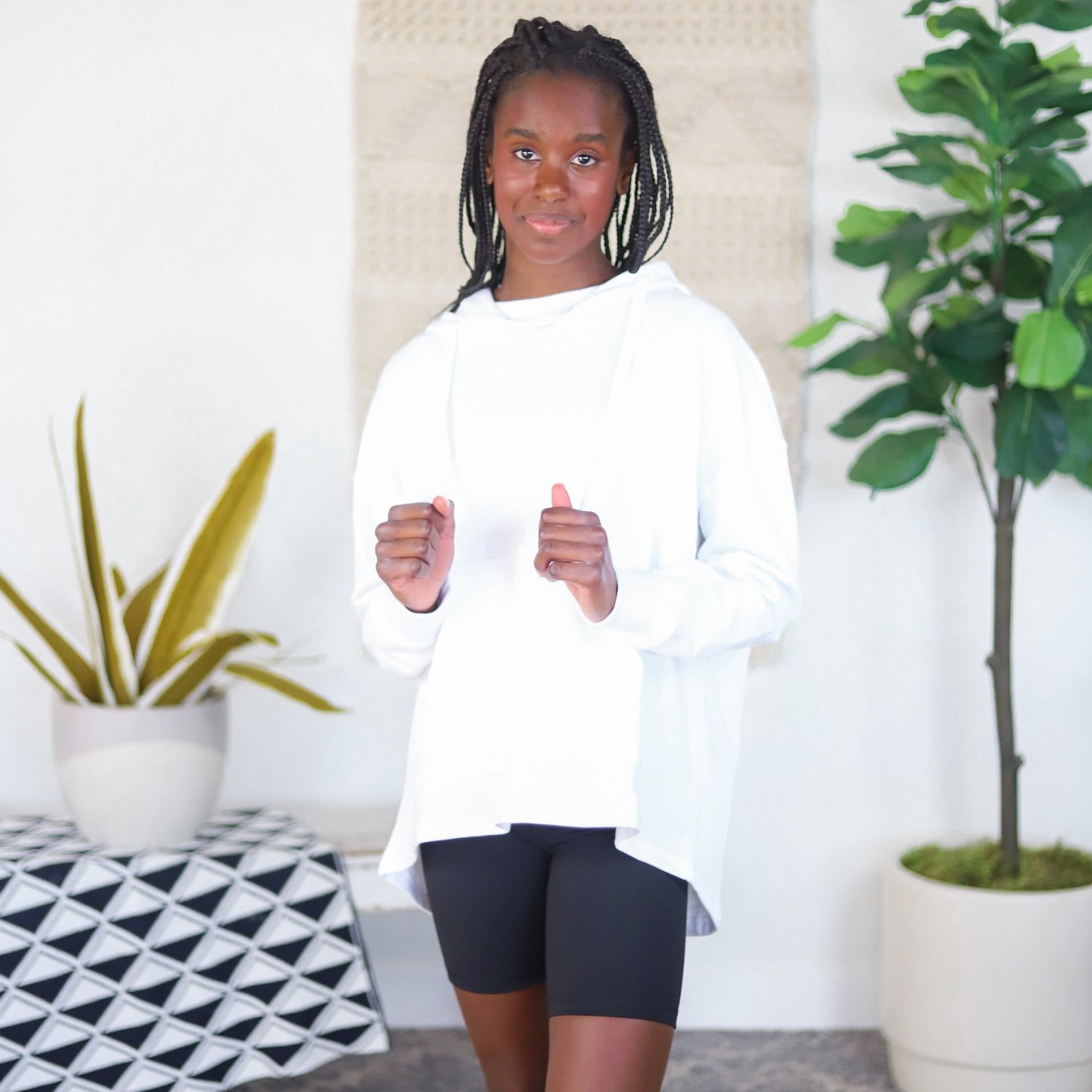 White Boxy French Terry Hoodie Pullover