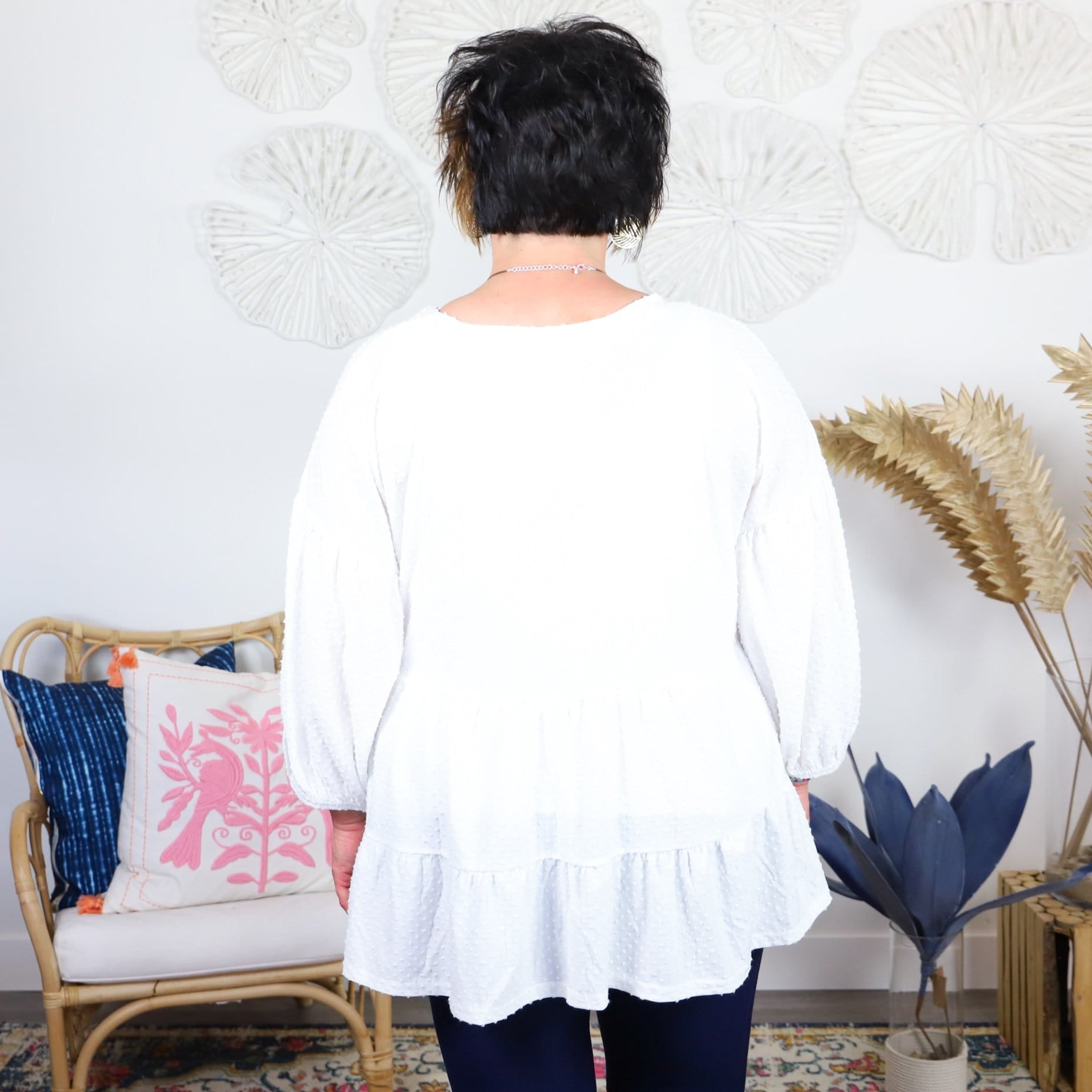 Cream Texture Babydoll Top
