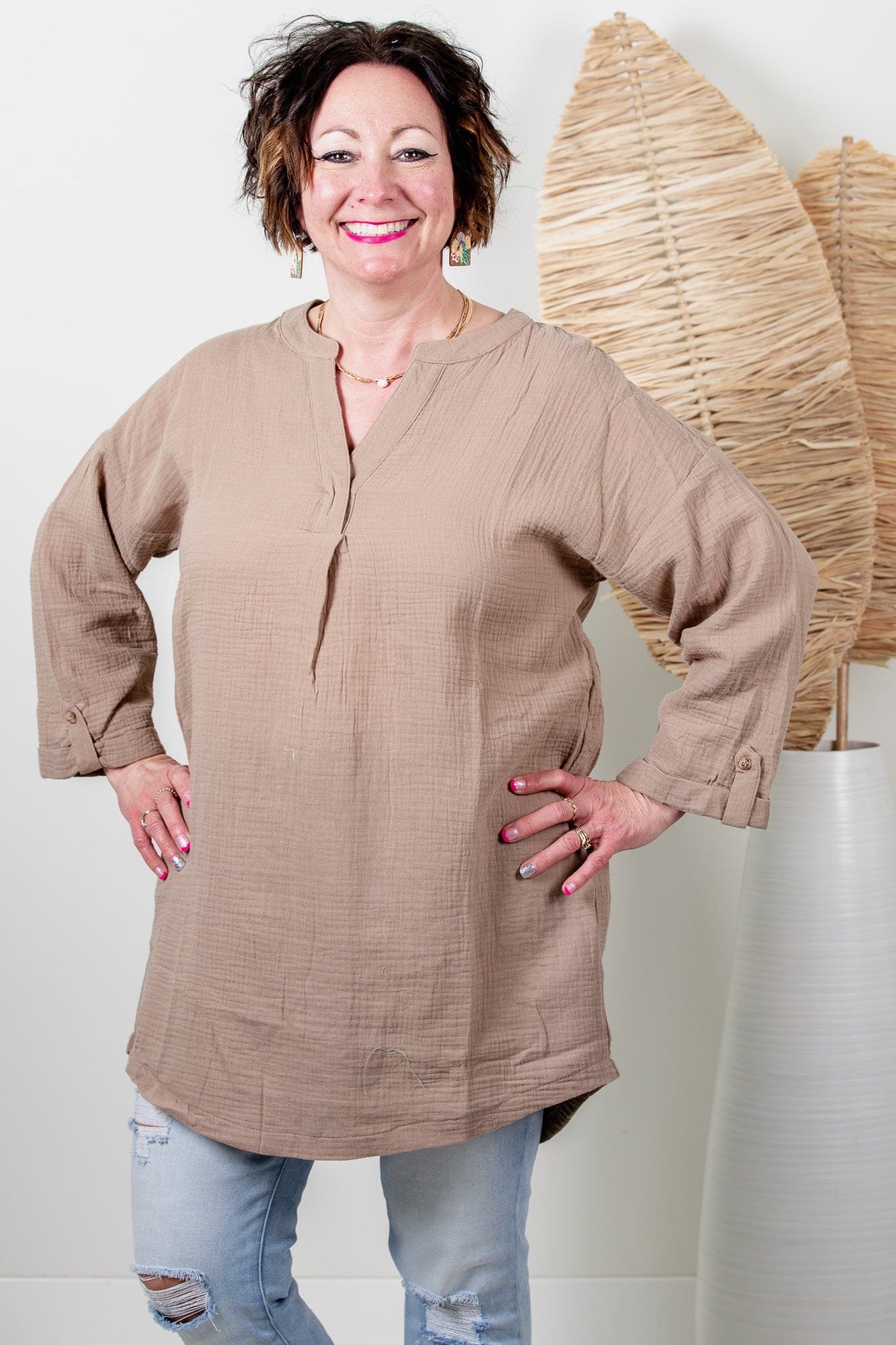 Mocha Gauze Knit Tunic Top