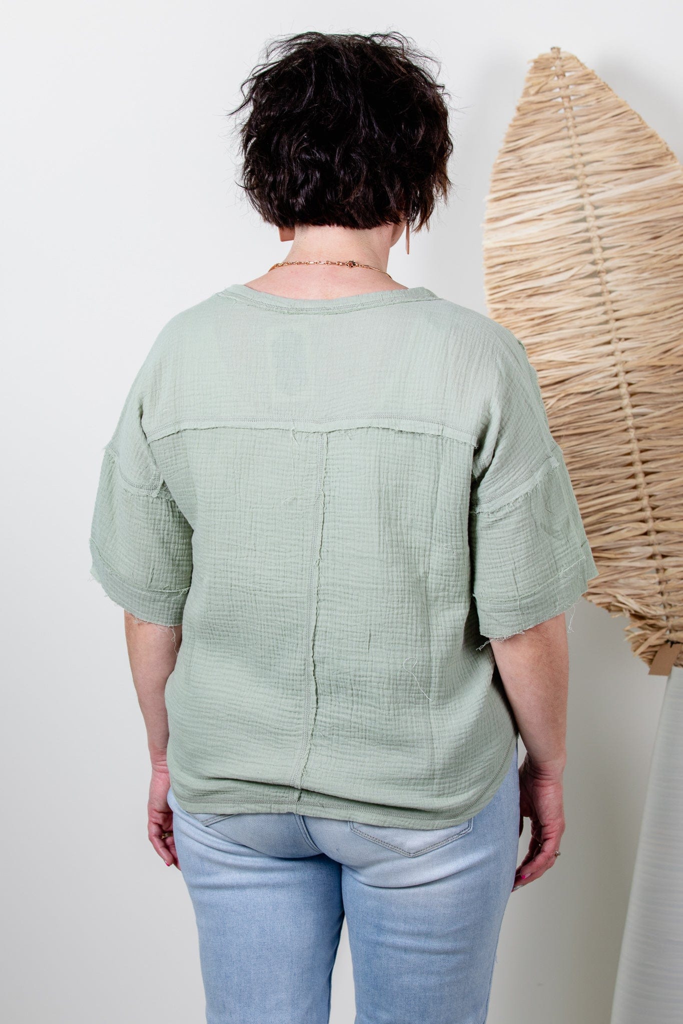 Sage Short Sleeve Gauze Top