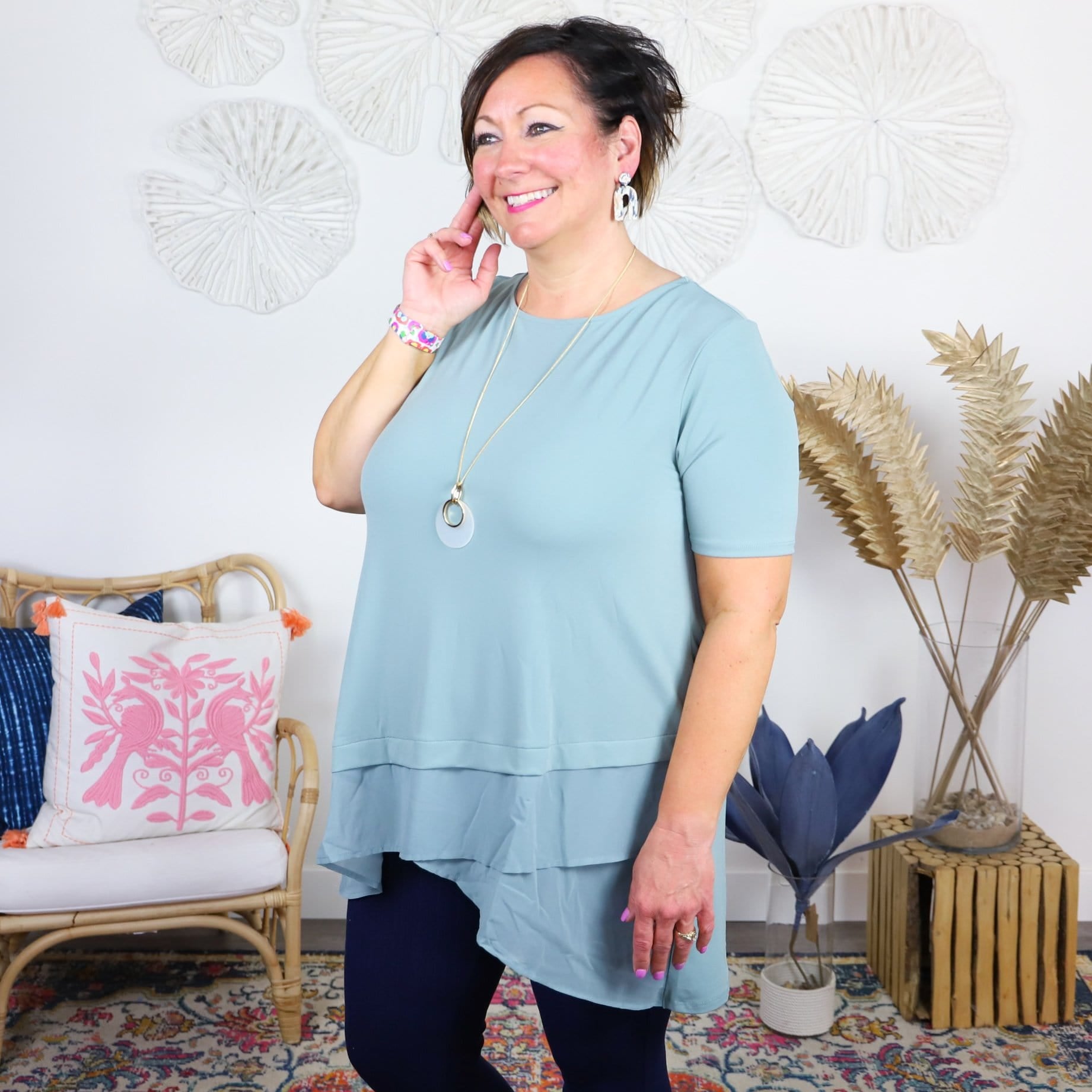 Front Overlap Chiffon Contrast Top