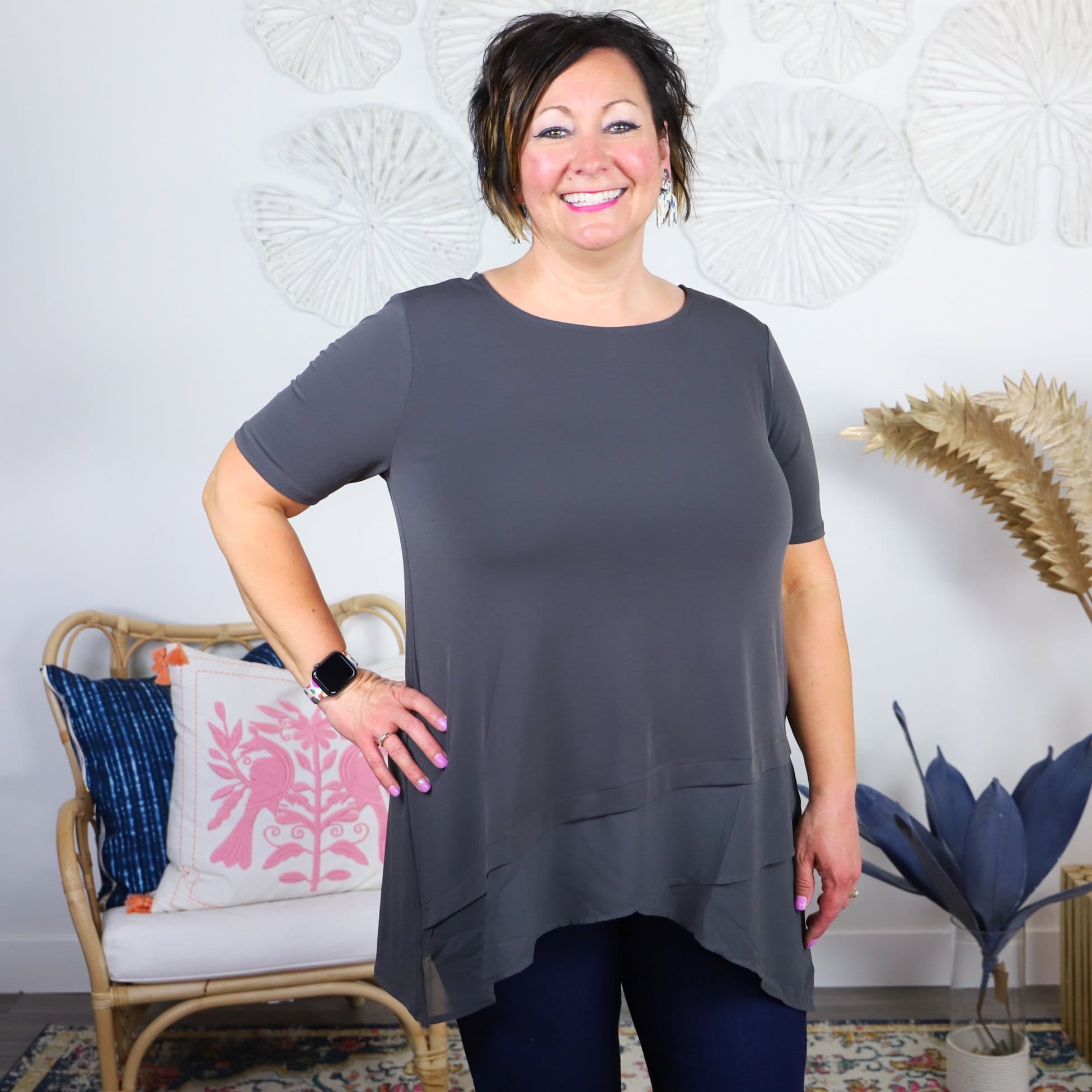 Front Overlap Chiffon Contrast Top