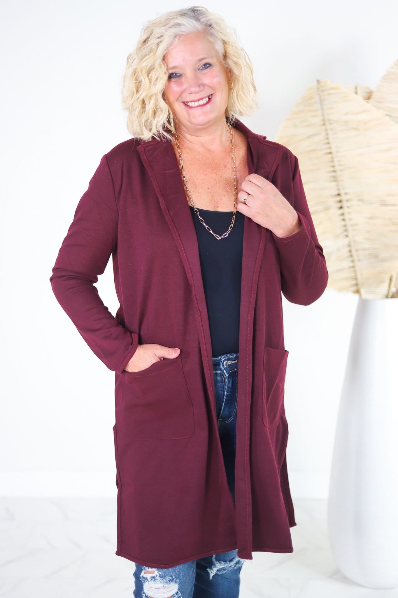 Wine Bailey Open Front Coat