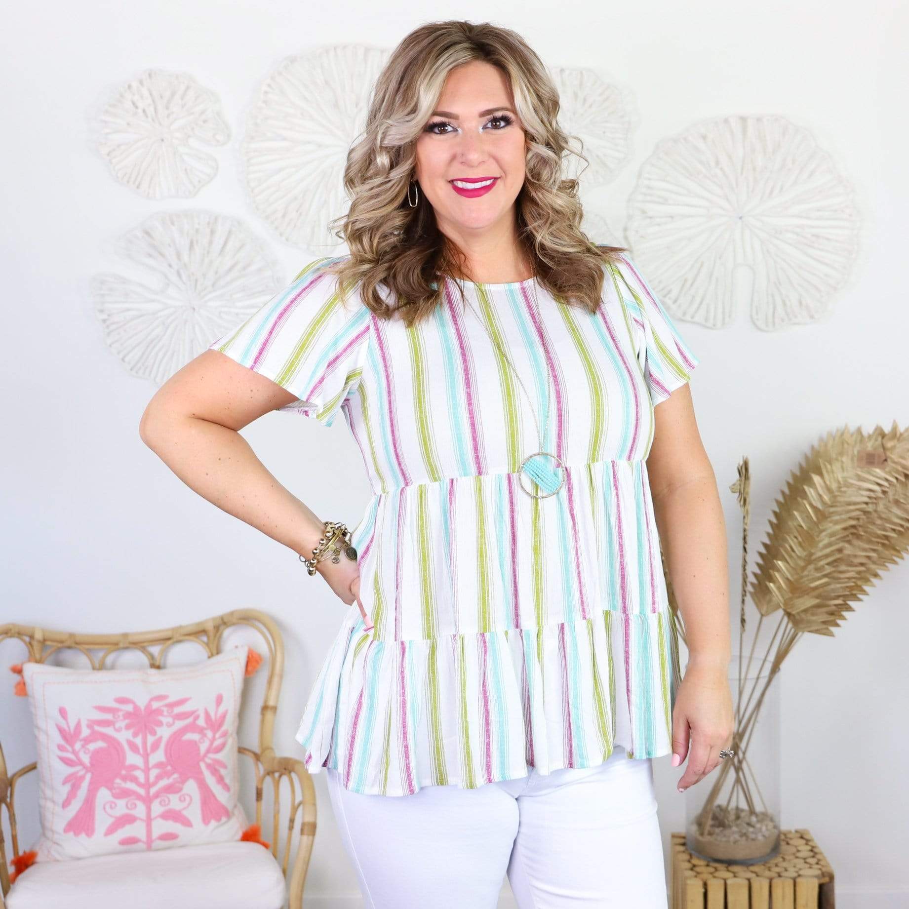 green purple tear stripe short sleeve top