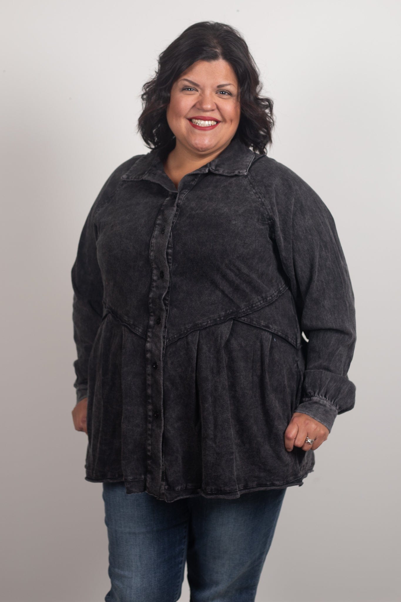 Black Washed Shacket Cardigan