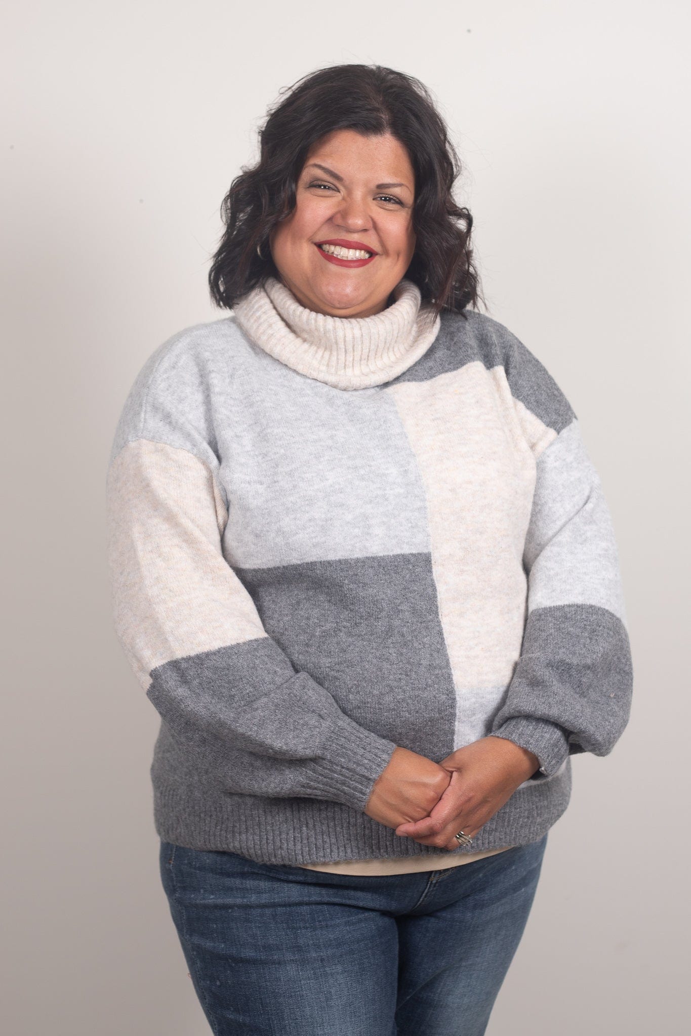 Grey Turtleneck Pullover Sweater