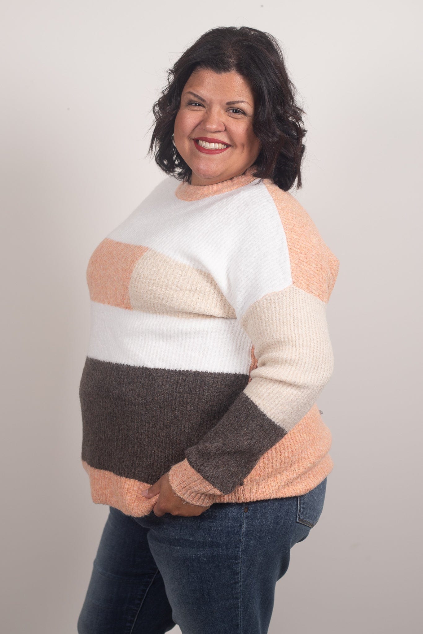 Coral Multi Colorblock Pullover Sweater