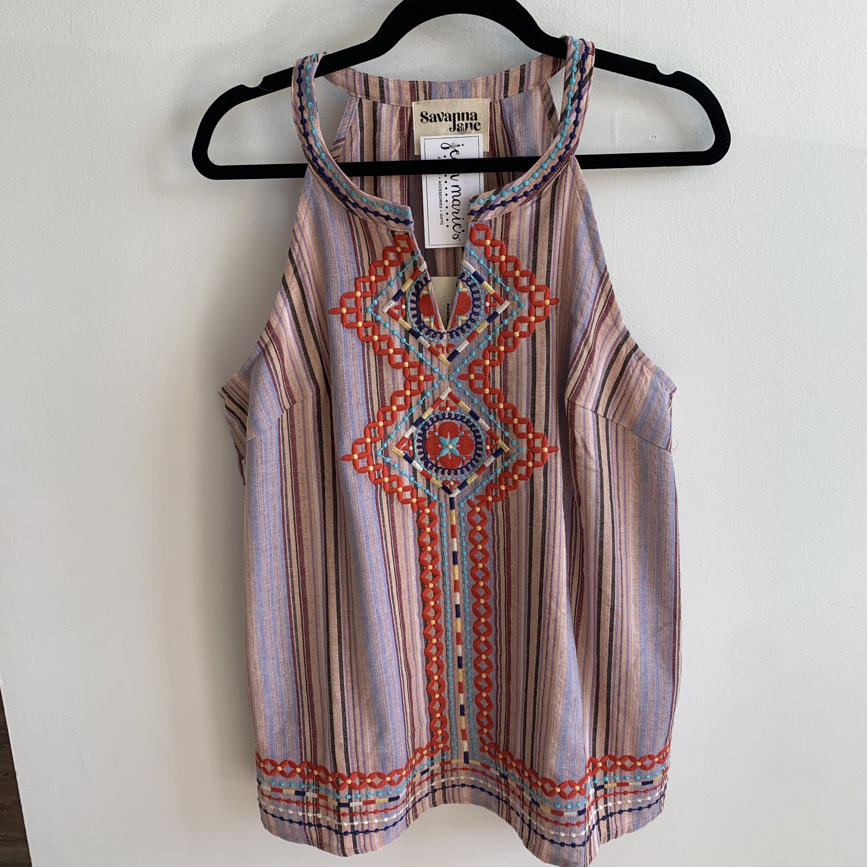 Multi Stripe Embroidered Halter Top