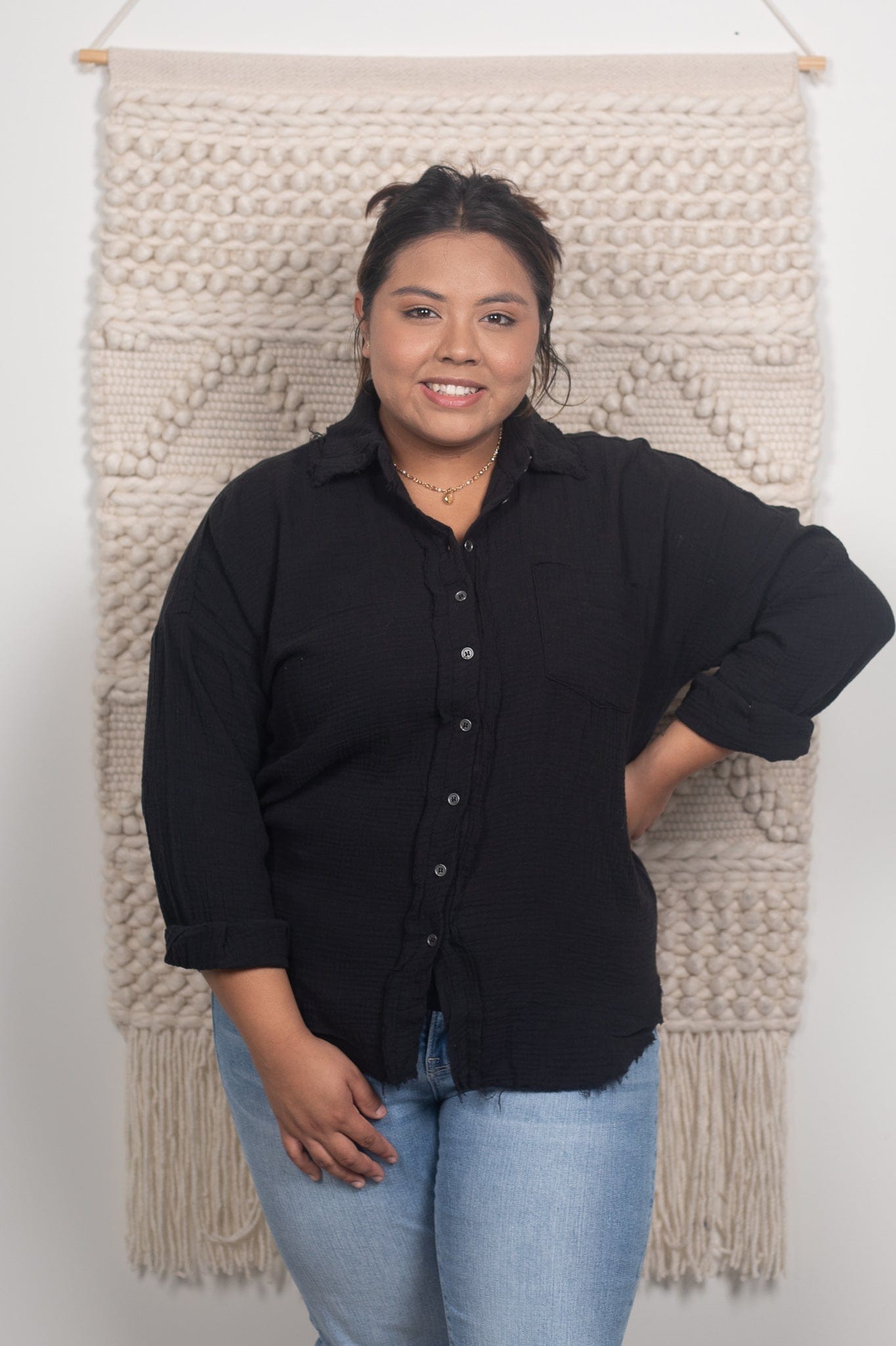 Black Gauze Collared Shirt