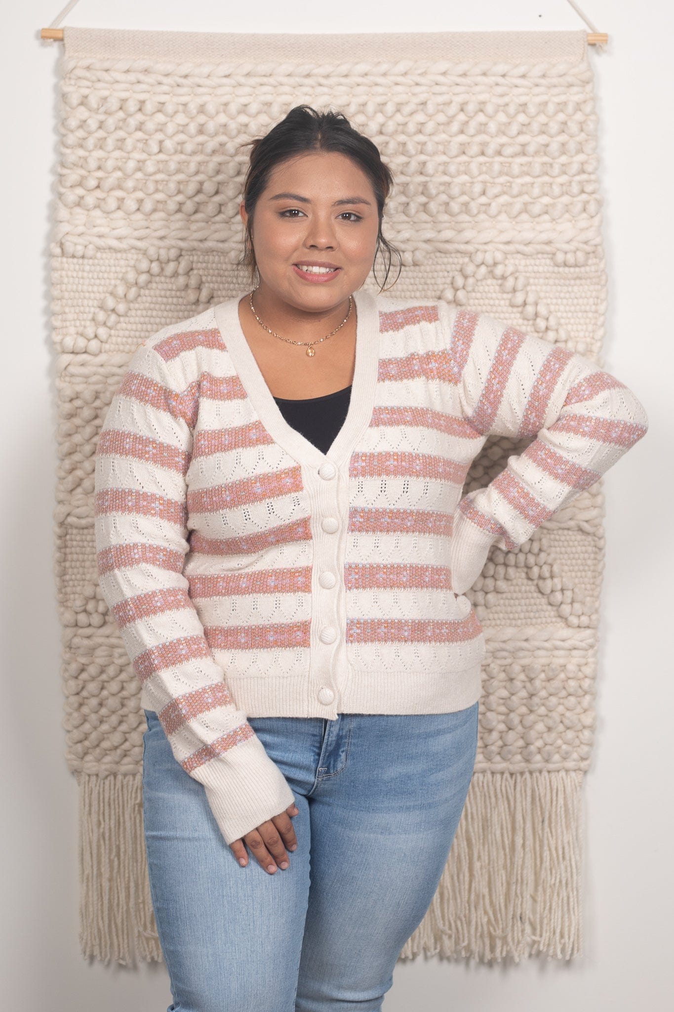 Jacquard Button Down Short Cardigan