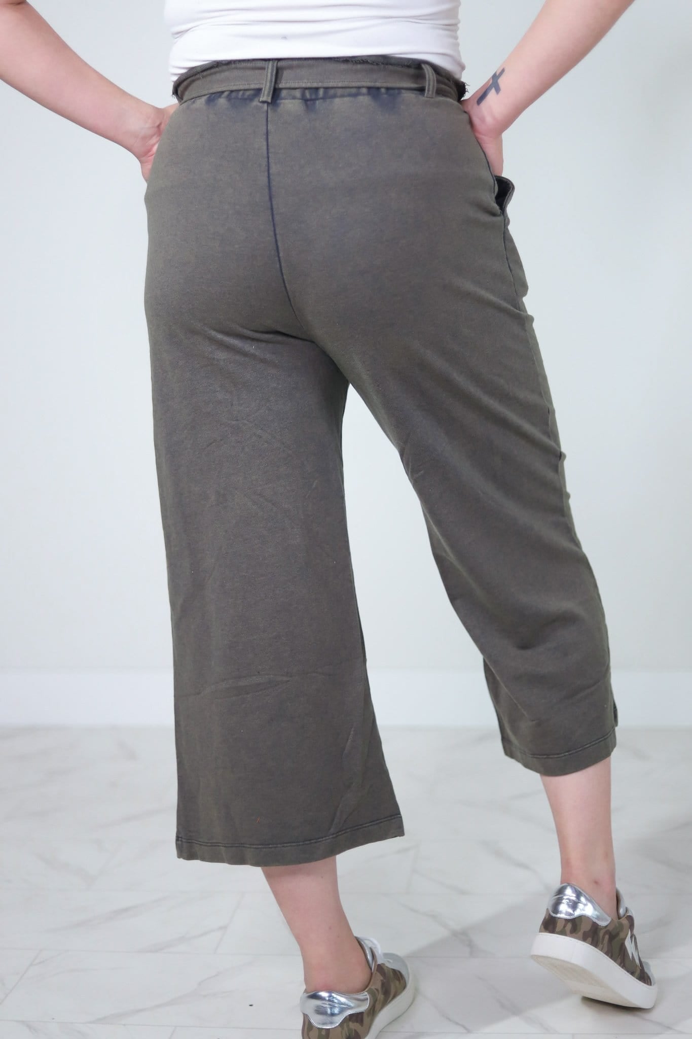 Snow Washed French Terry Wide Leg Pant