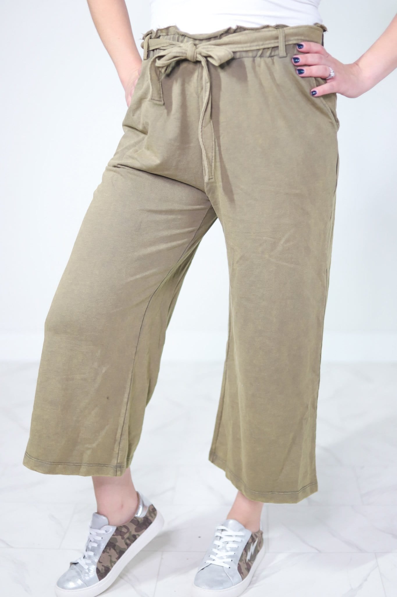 Snow Washed French Terry Wide Leg Pant