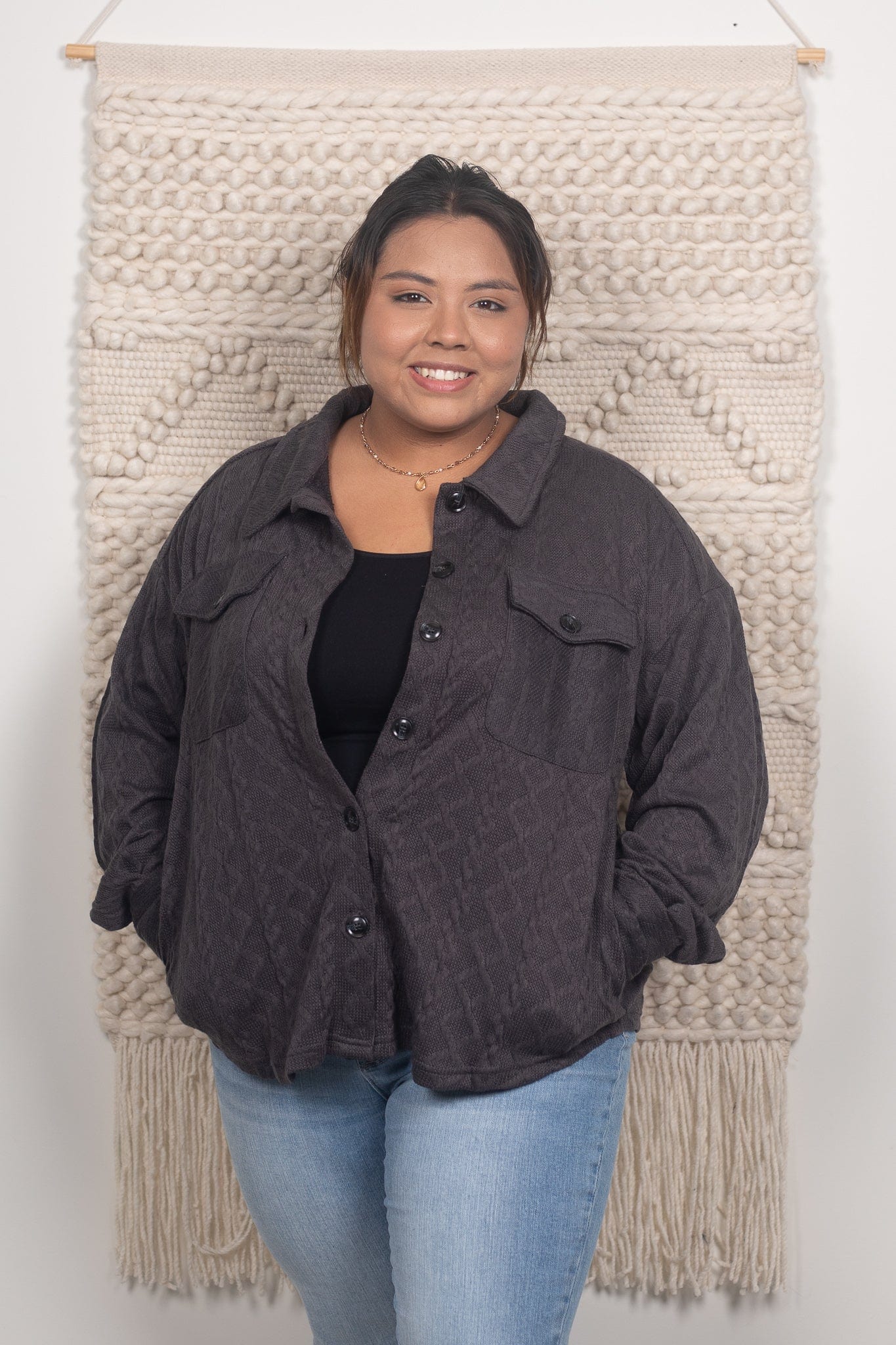 Charcoal Cable Knit Shacket