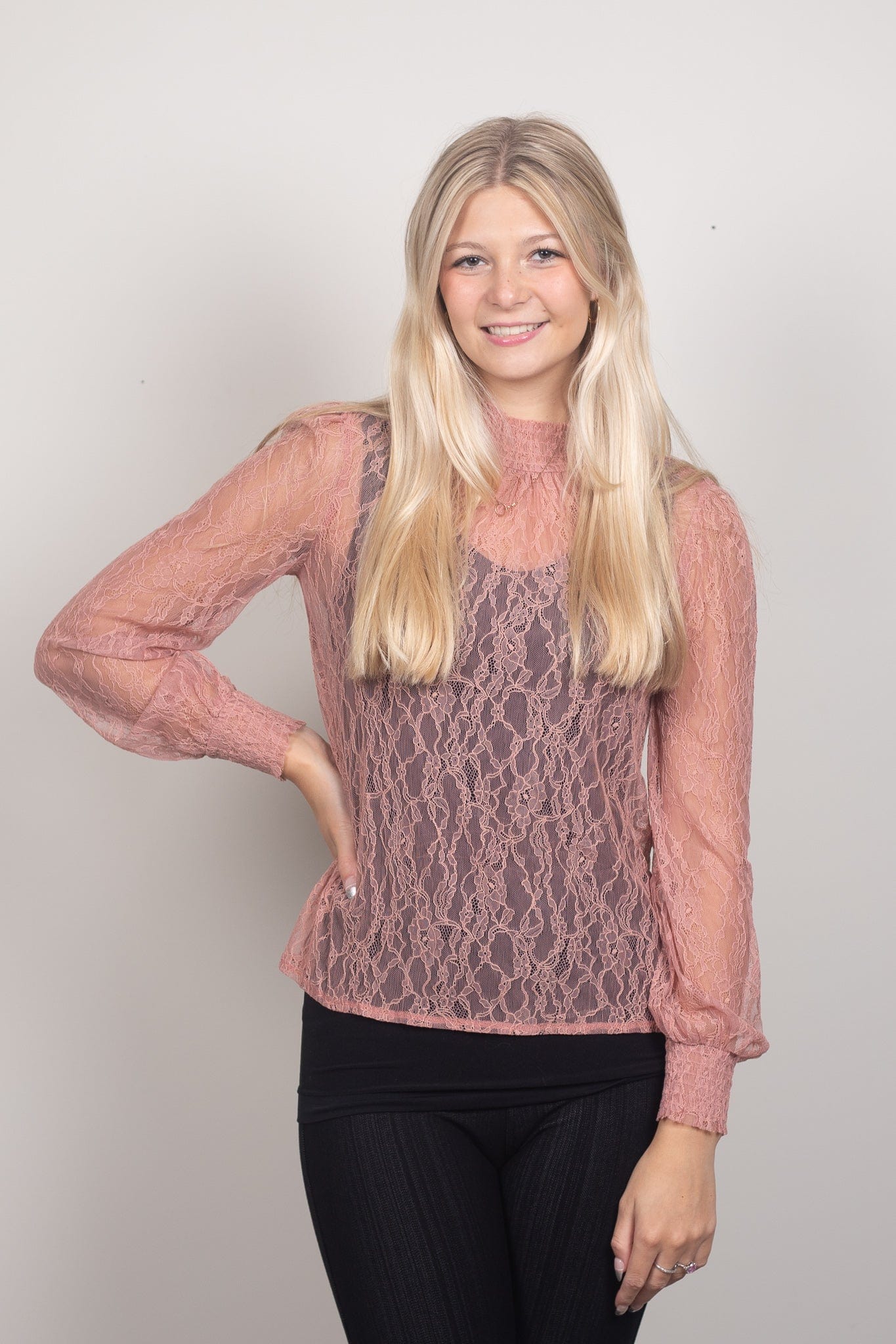Mauve Lace Mock Neck Knit Top